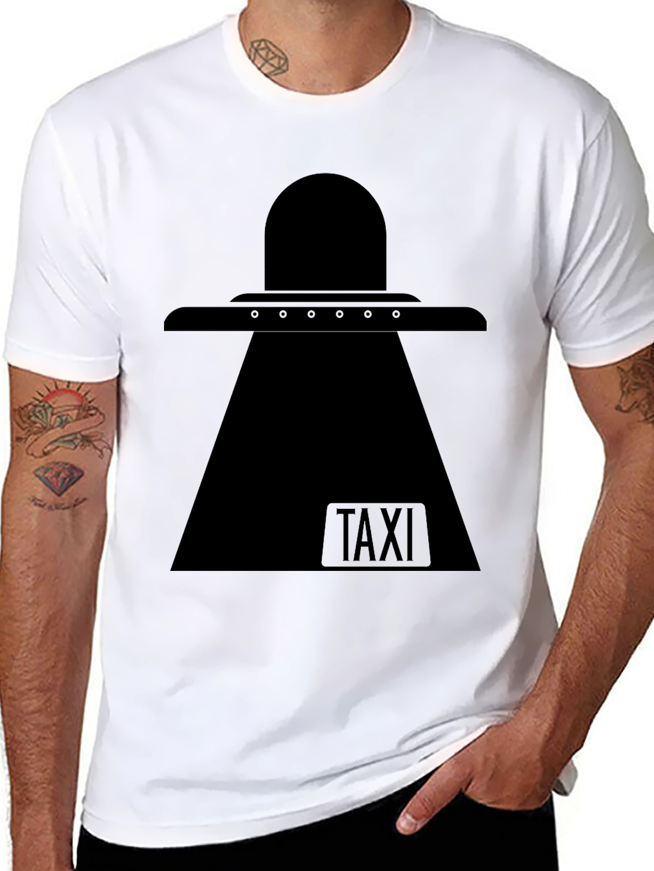 UFO Taxi Black T-Shirt - Extraterrestrial Humor Tee