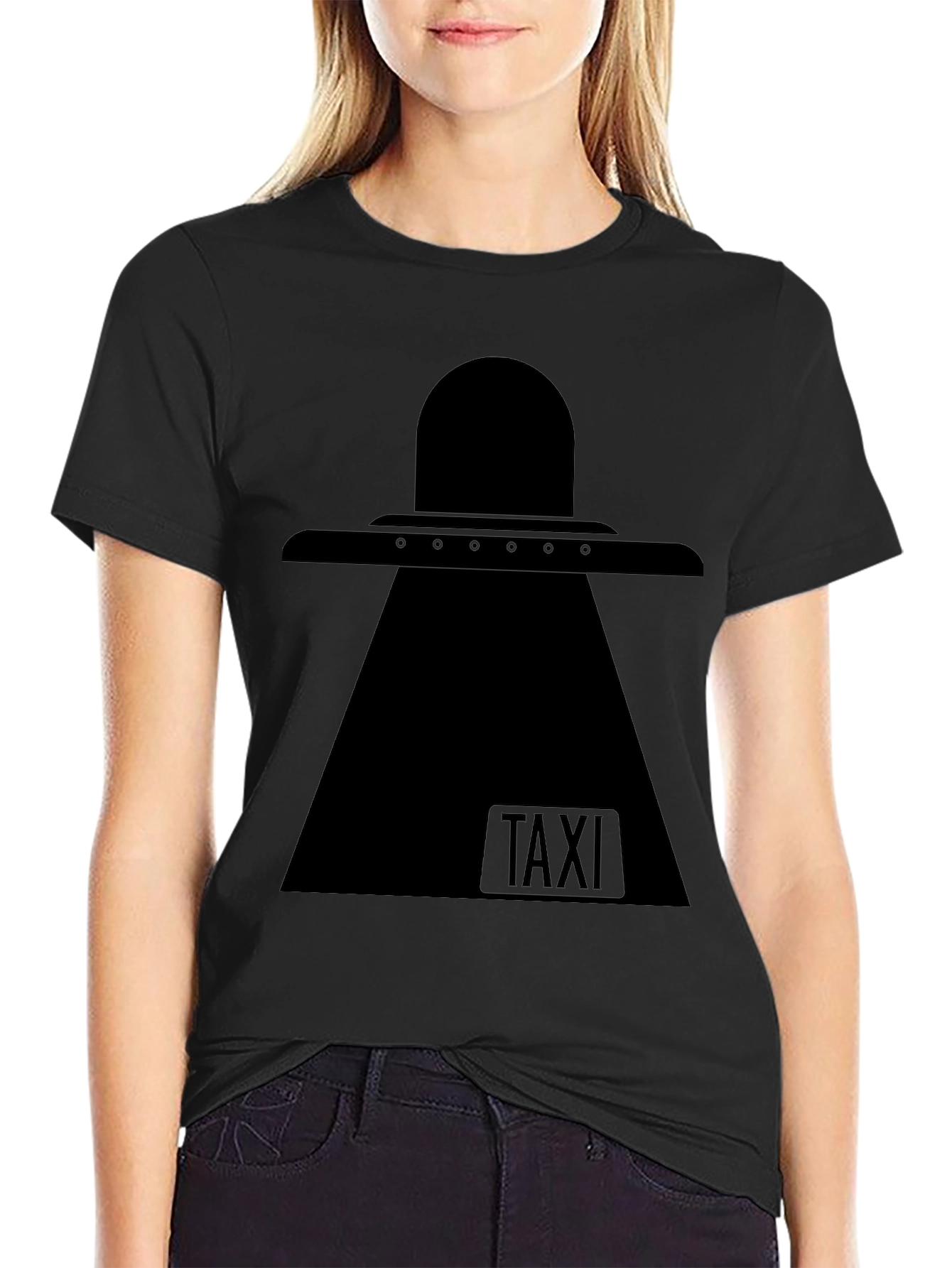 UFO Taxi Black T-Shirt - Extraterrestrial Humor Tee