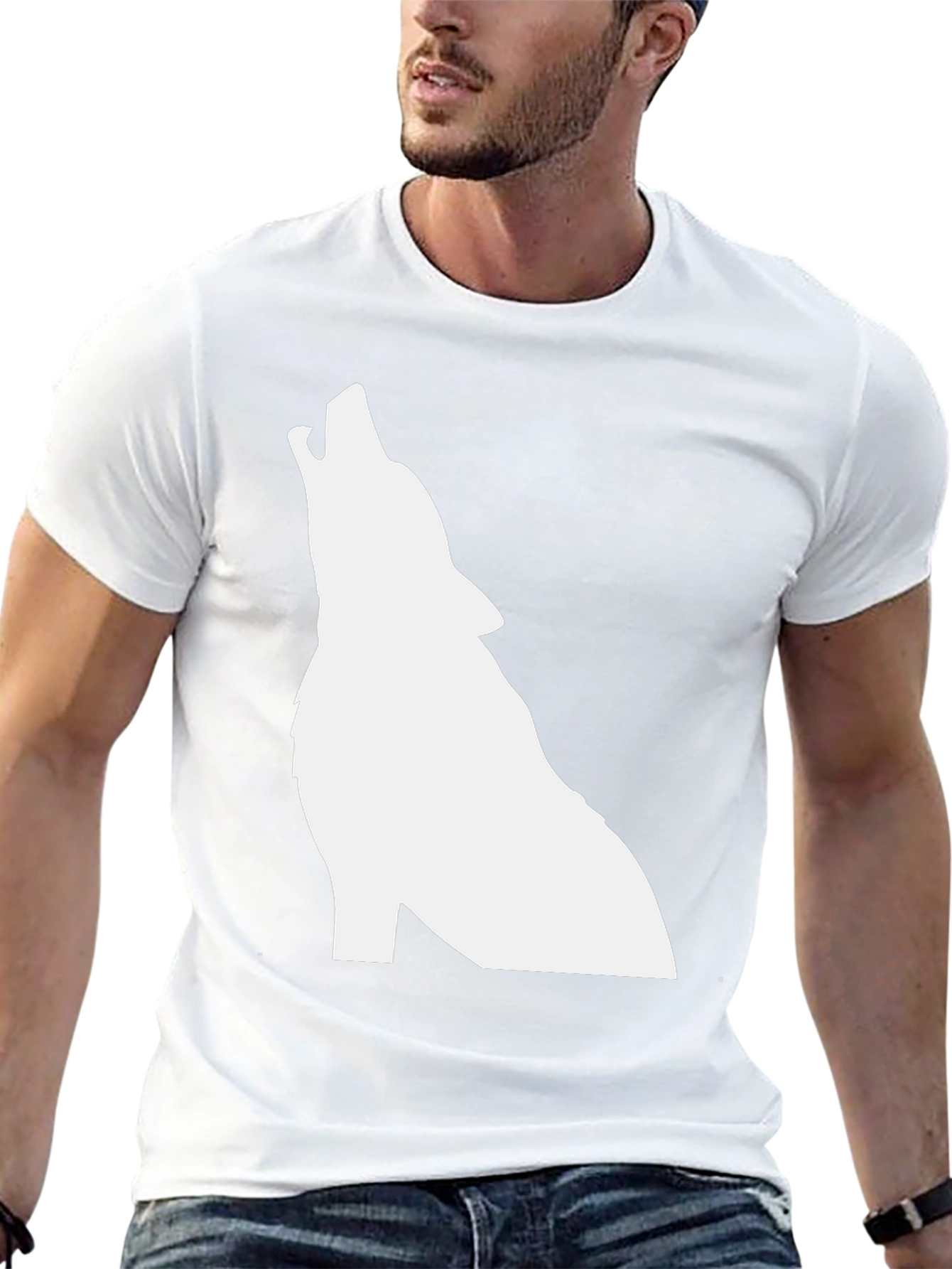 Black T-Shirt with White Wolf Silhouette Graphic