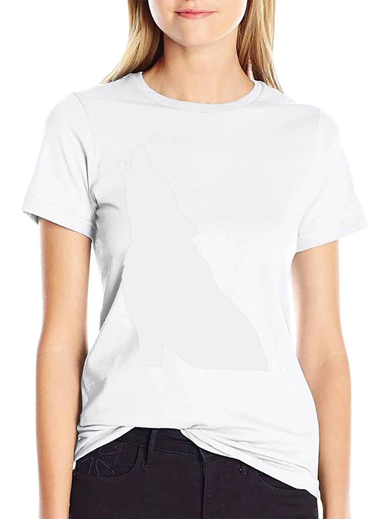 Black T-Shirt with White Wolf Silhouette Graphic