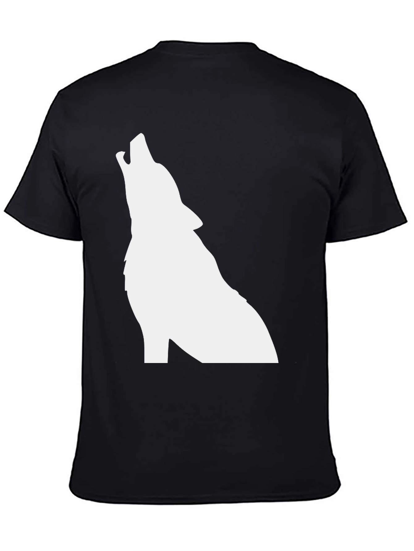Black T-Shirt with White Wolf Silhouette Graphic