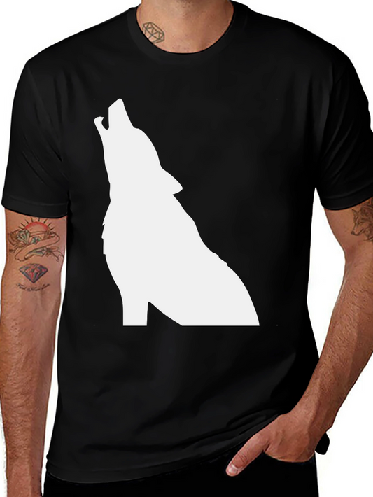 Black T-Shirt with White Wolf Silhouette Graphic