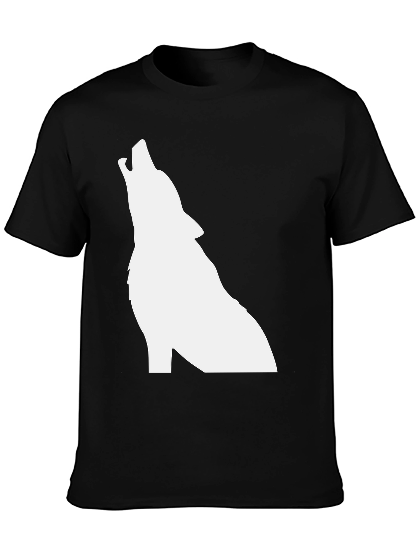 Black T-Shirt with White Wolf Silhouette Graphic