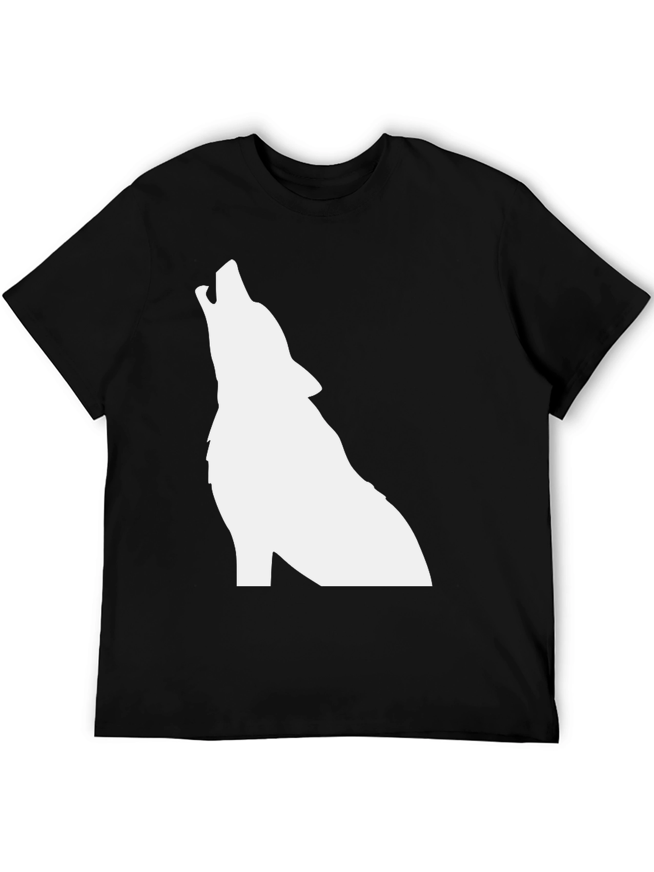 Black T-Shirt with White Wolf Silhouette Graphic