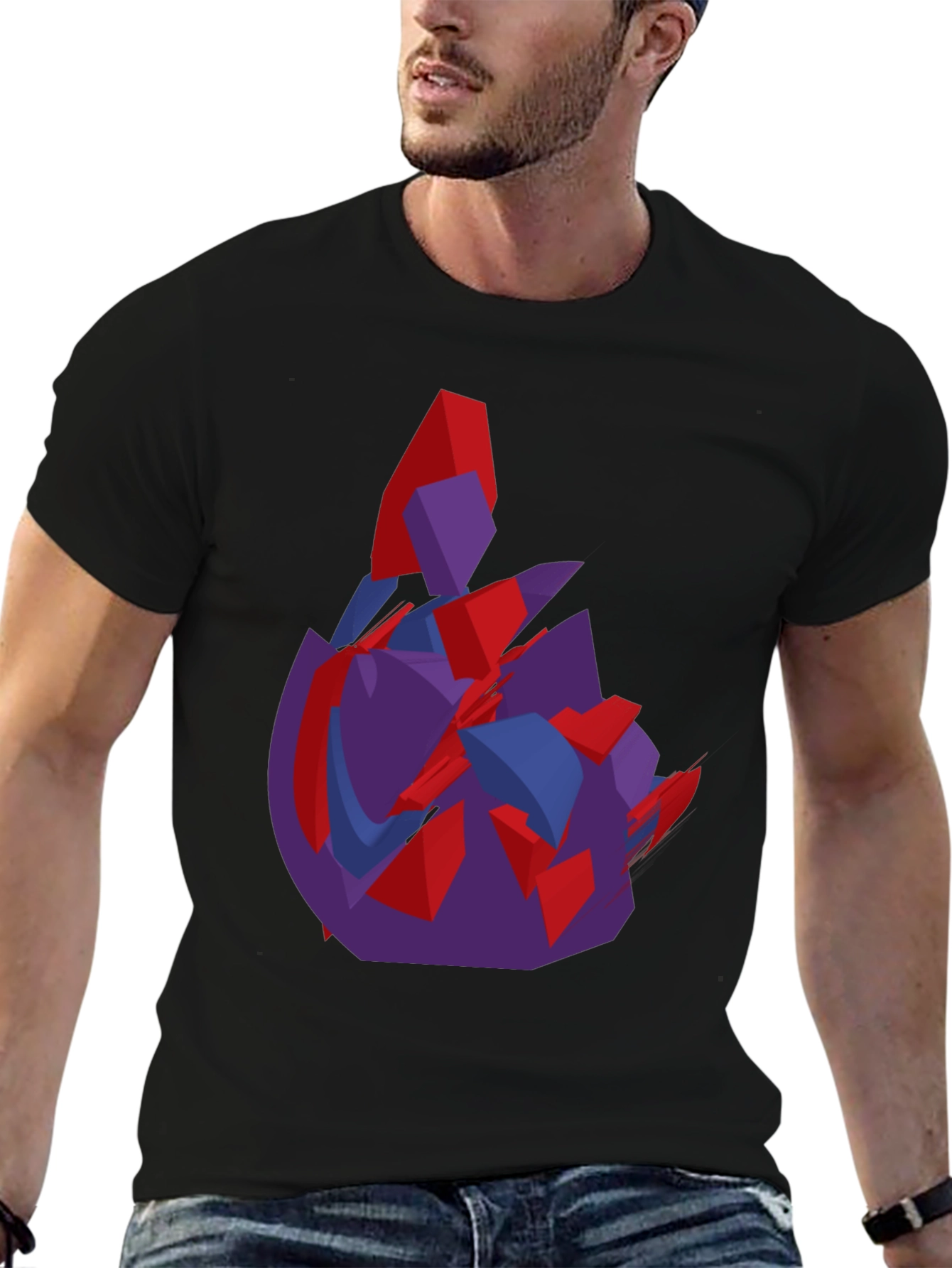 Abstract Graphic Print Black Crew Neck T-Shirt