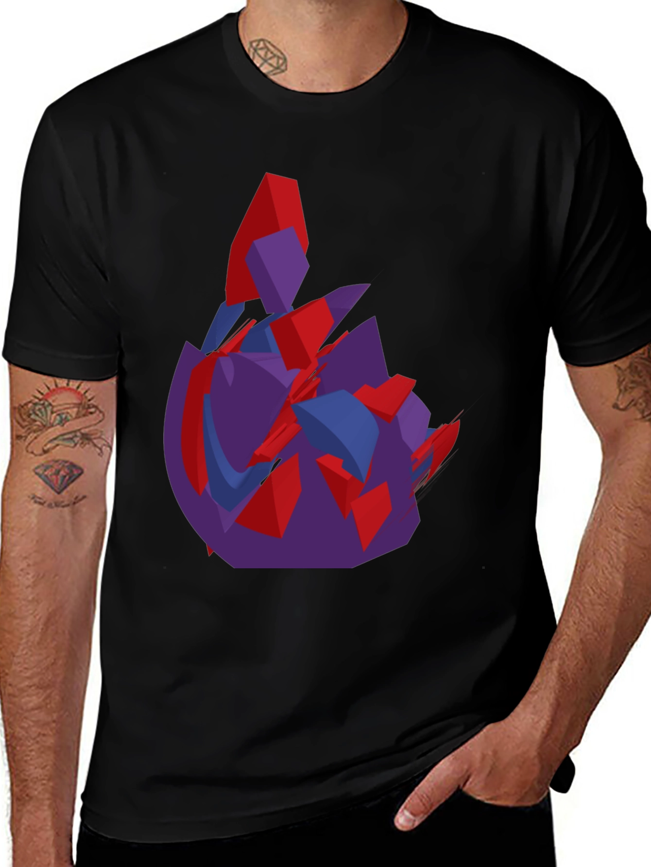Abstract Graphic Print Black Crew Neck T-Shirt