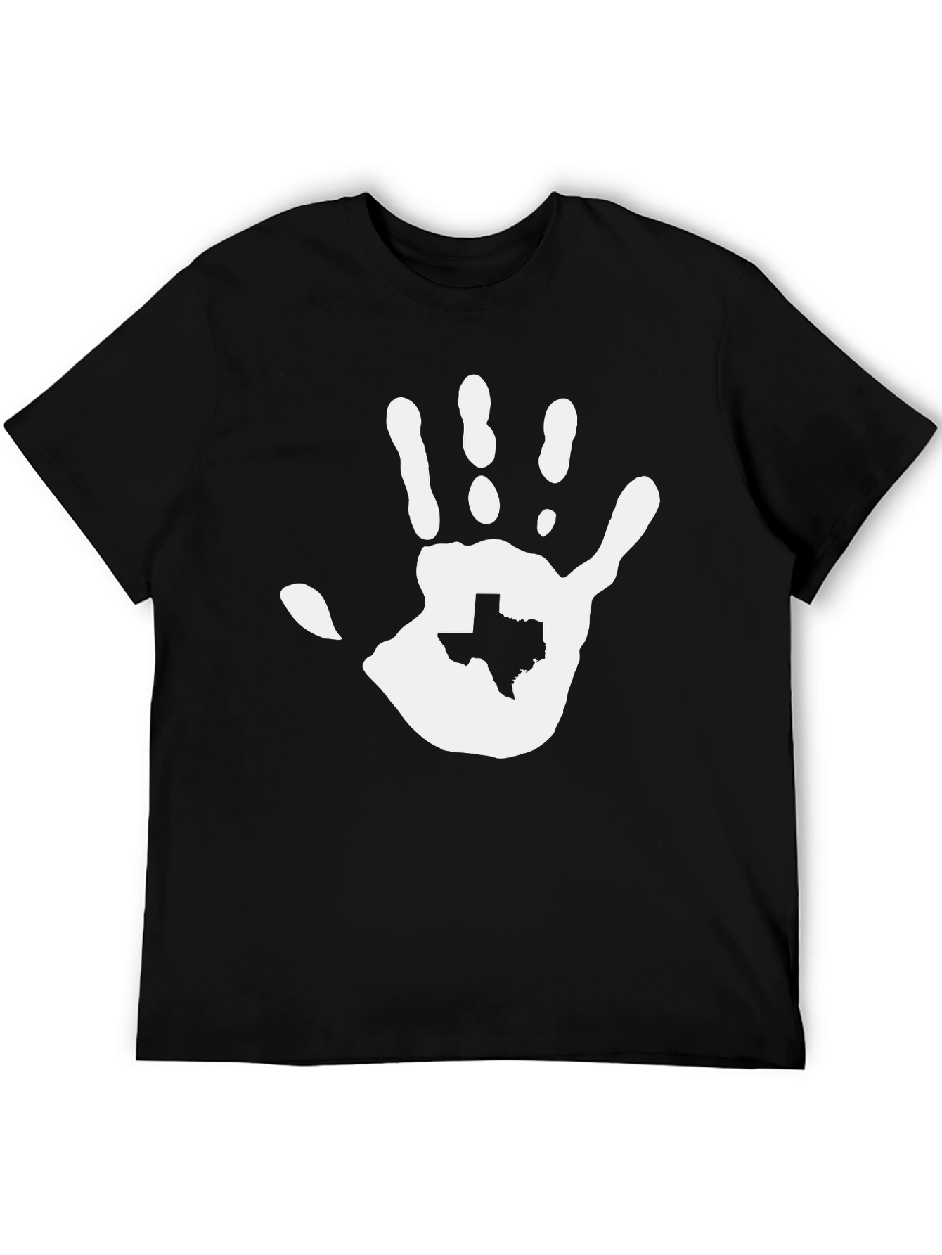 Texas Hand Print Graphic Tee - Black Cotton T-Shirt