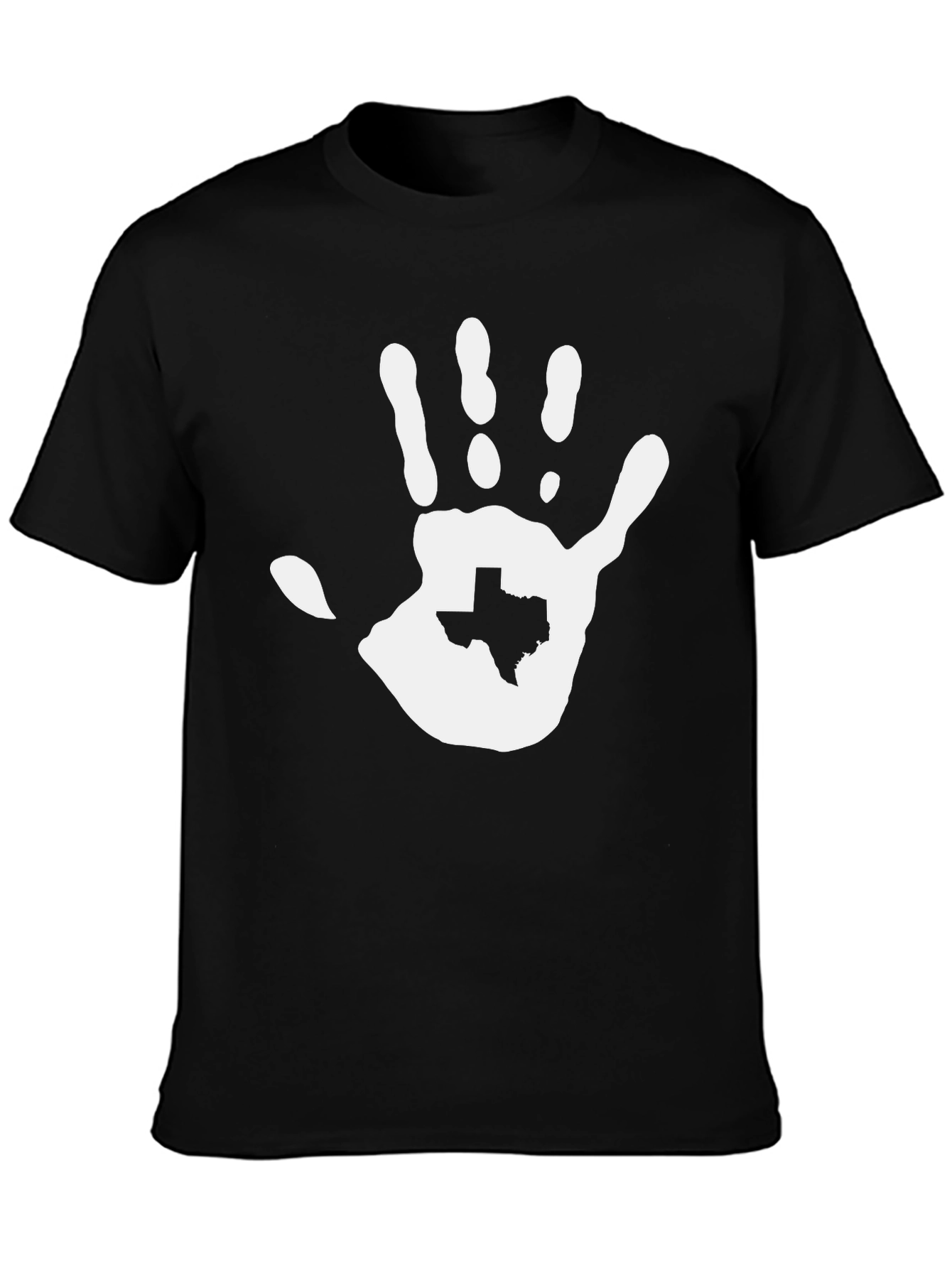 Texas Hand Print Graphic Tee - Black Cotton T-Shirt