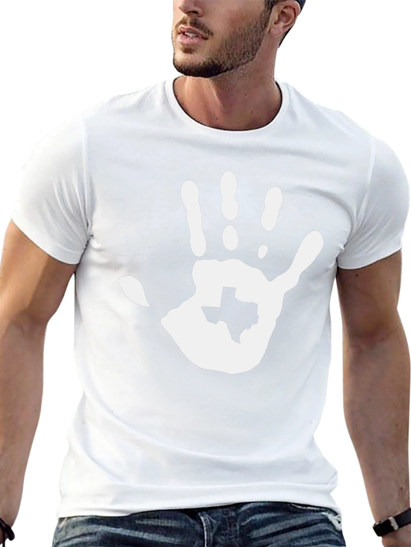 Texas Hand Print Graphic Tee - Black Cotton T-Shirt