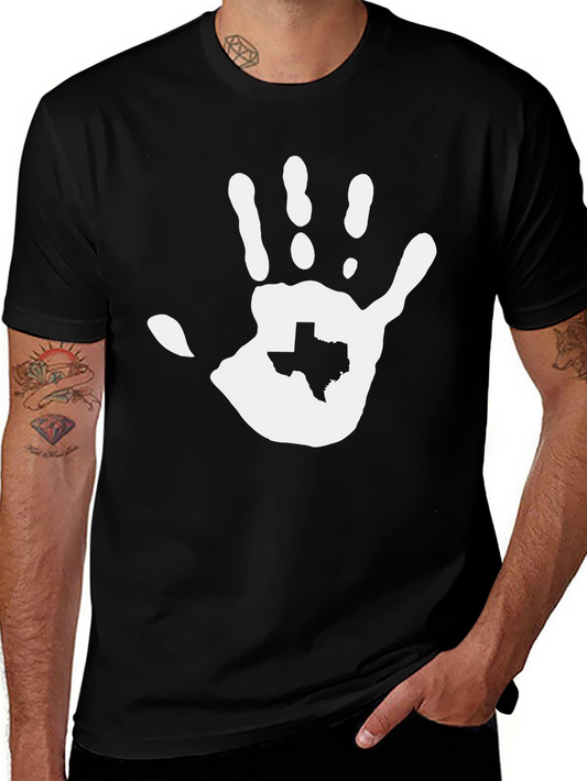 Texas Hand Print Graphic Tee - Black Cotton T-Shirt