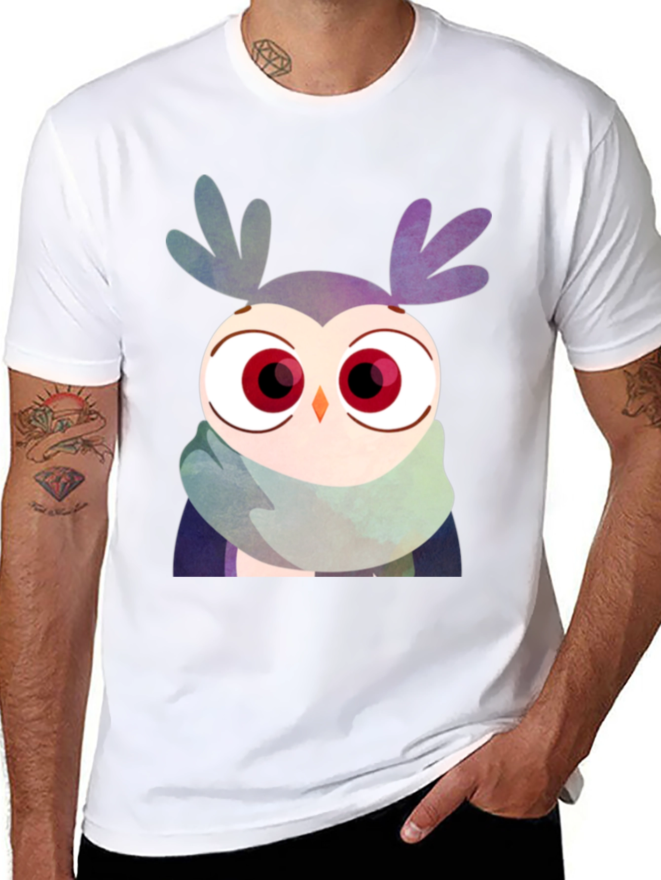 Owl Scarf Graphic Tee - Unisex Black T-Shirt