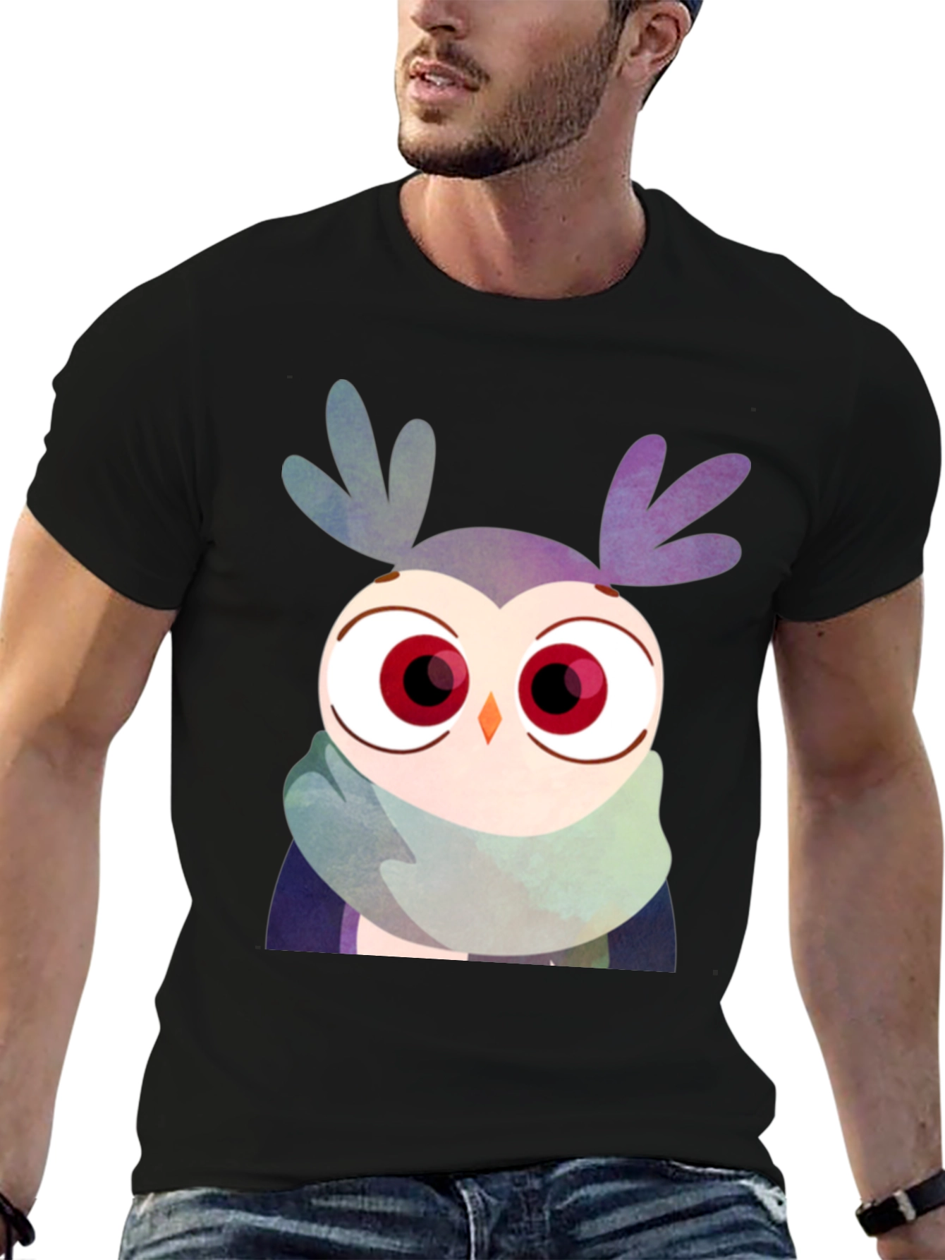 Owl Scarf Graphic Tee - Unisex Black T-Shirt
