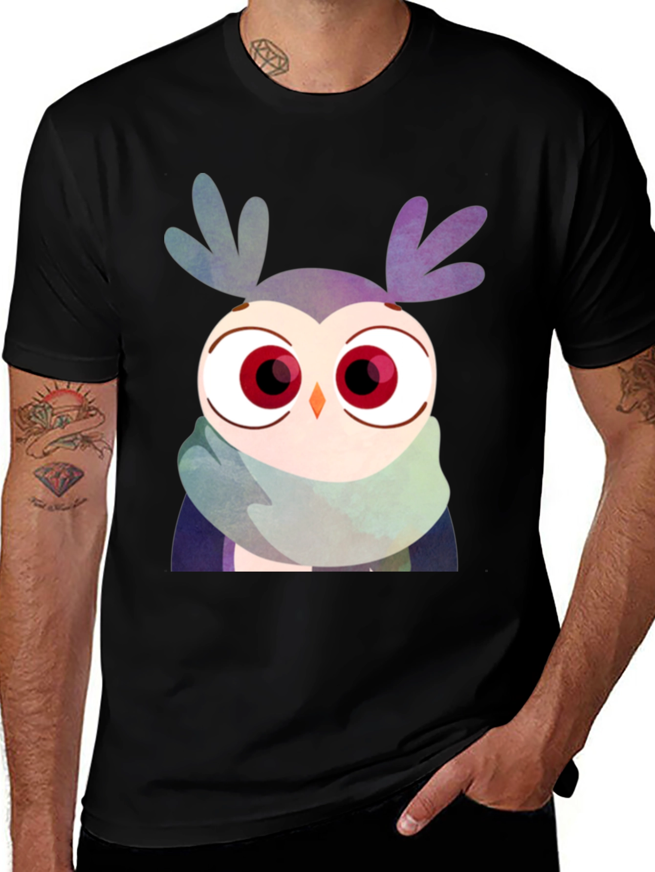 Owl Scarf Graphic Tee - Unisex Black T-Shirt