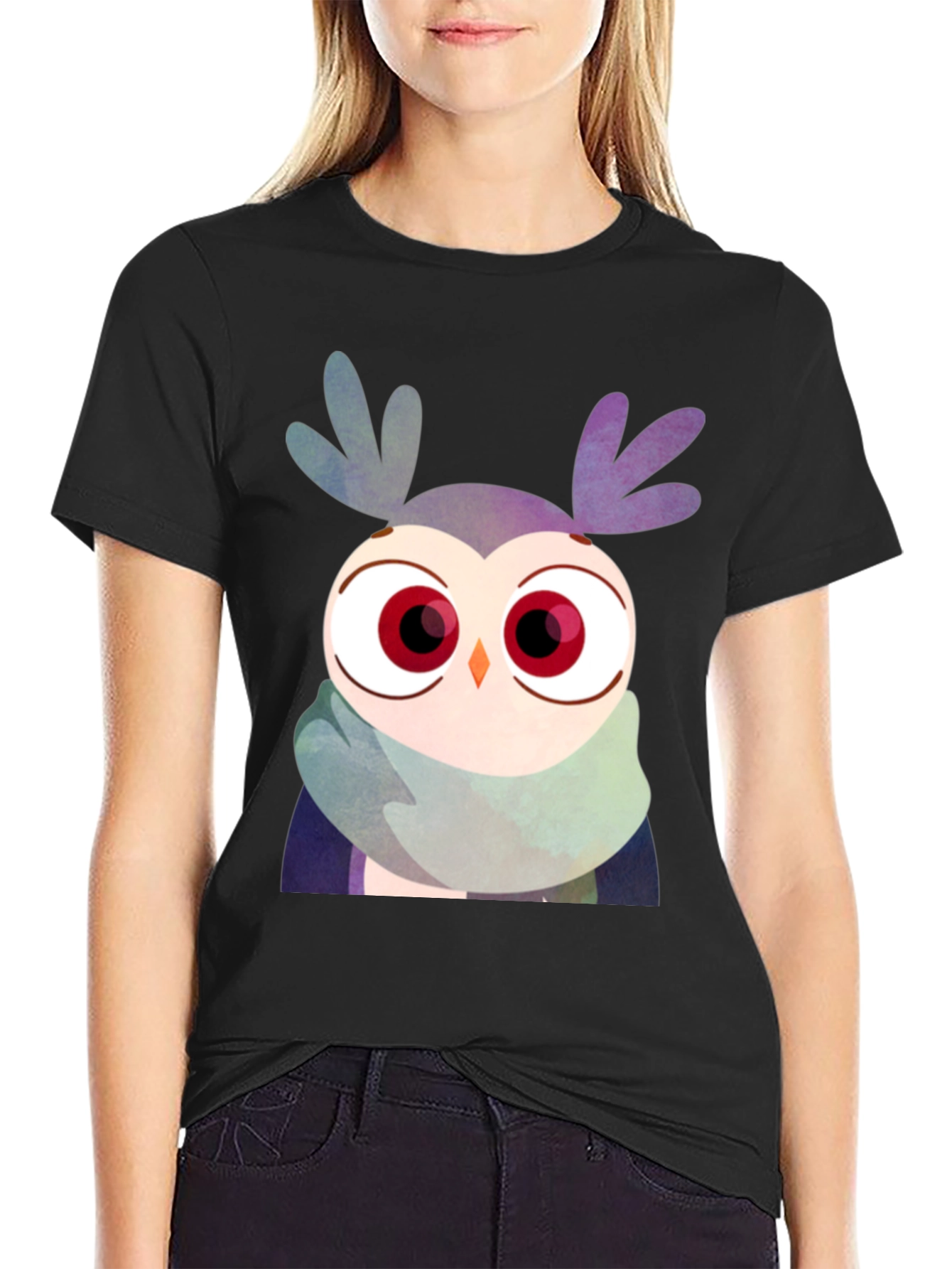 Owl Scarf Graphic Tee - Unisex Black T-Shirt