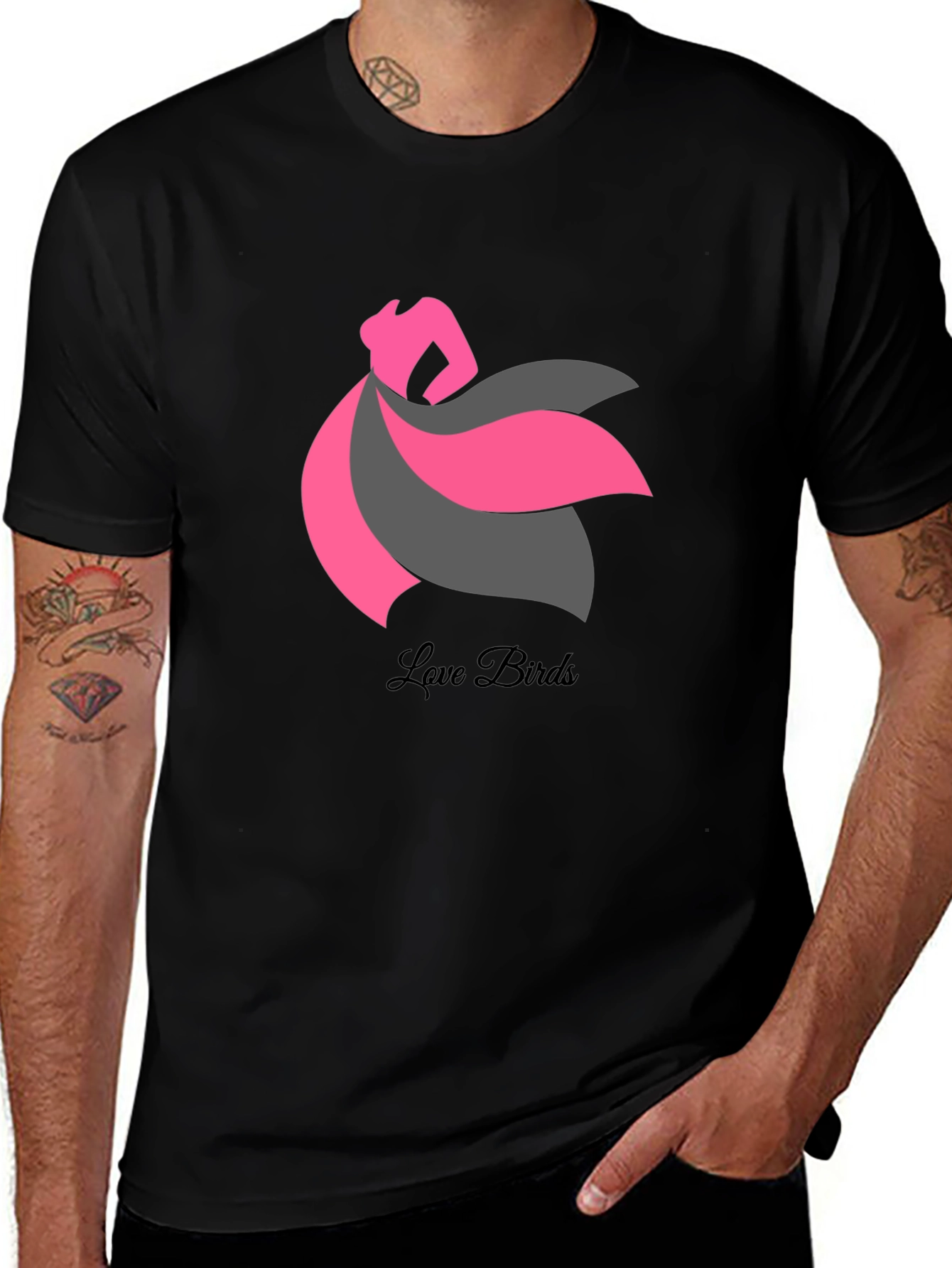 Love Birds Graphic Tee - Stylish Black T-Shirt