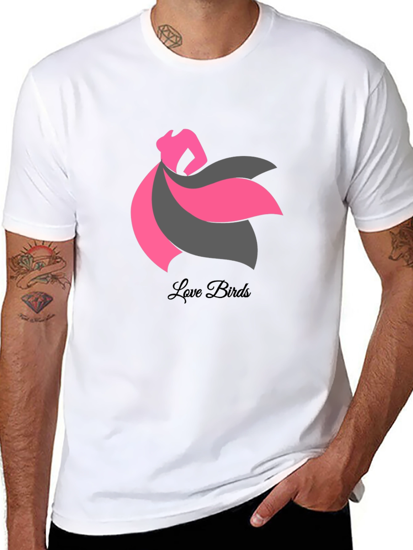 Love Birds Graphic Tee - Stylish Black T-Shirt