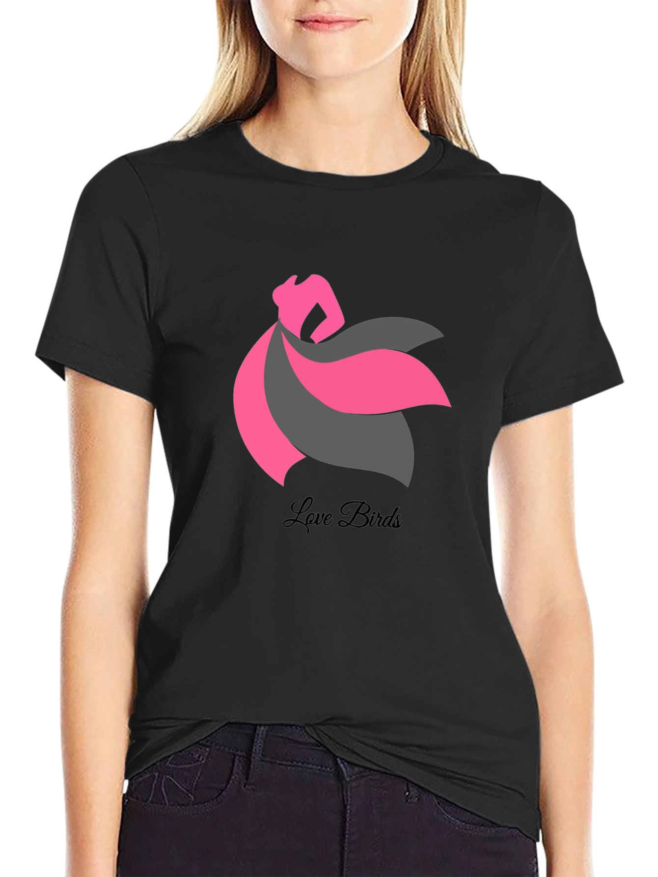 Love Birds Graphic Tee - Stylish Black T-Shirt