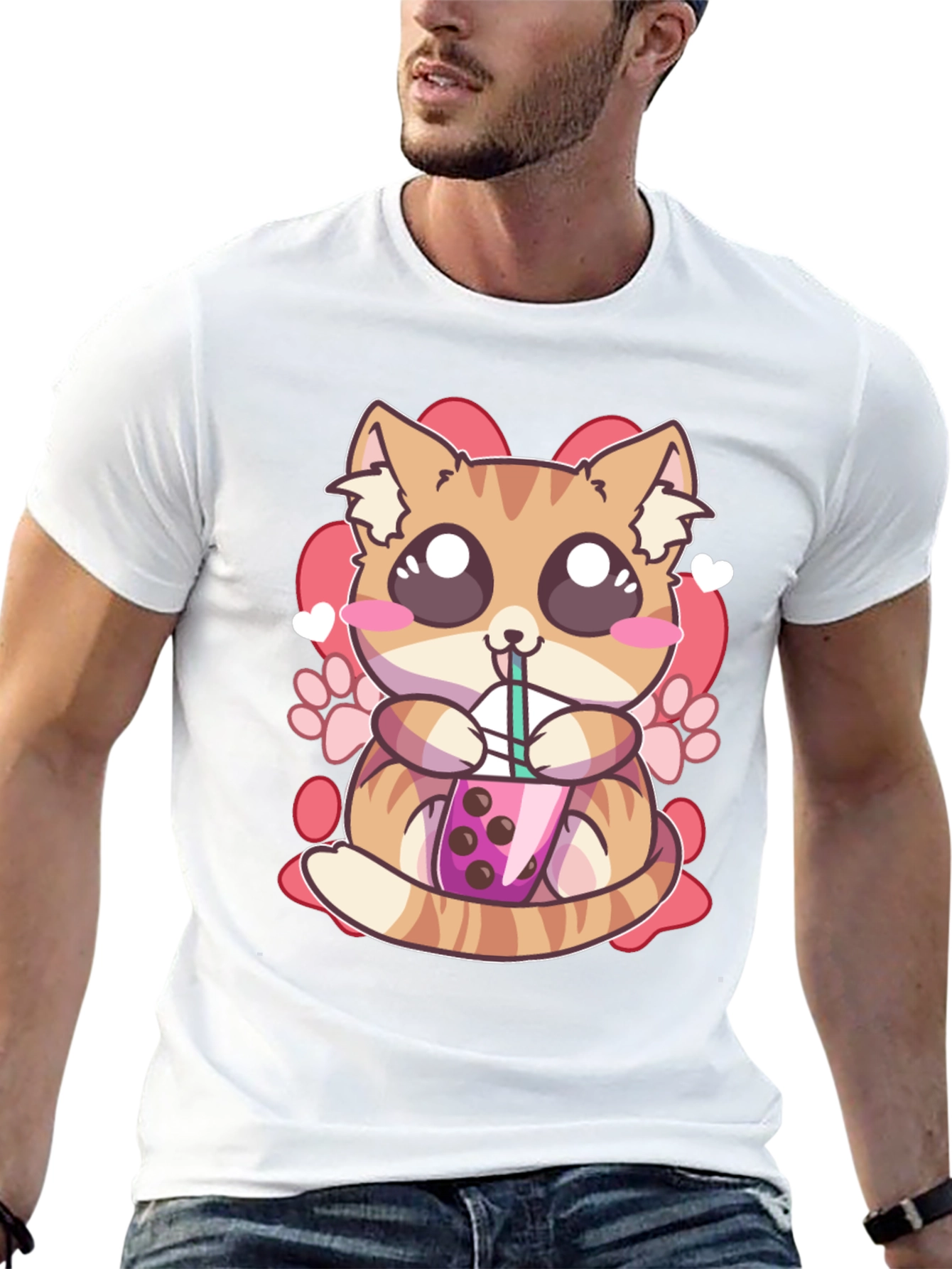 Cute Cat Boba Tea Graphic T-Shirt - Unisex
