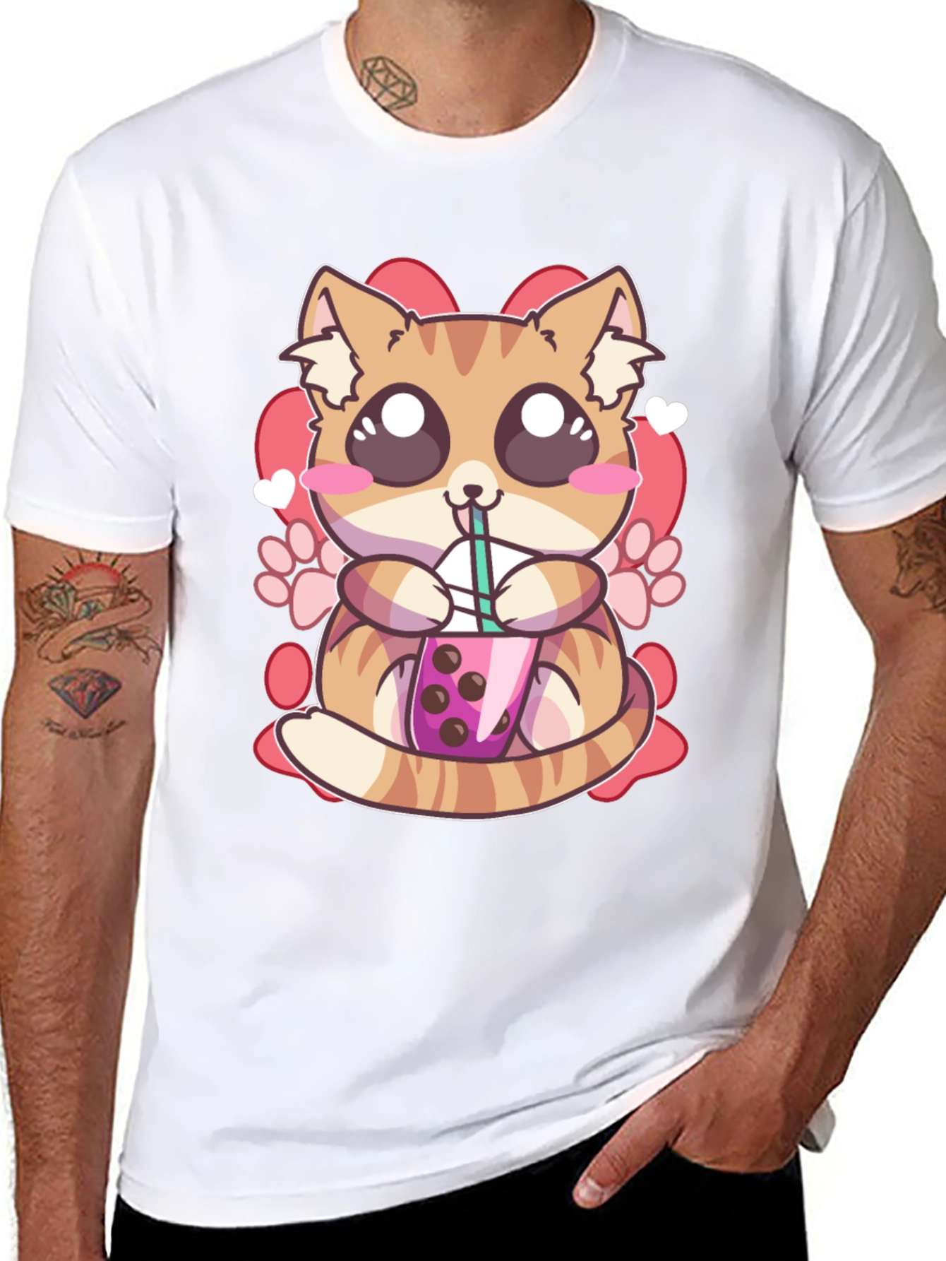 Cute Cat Boba Tea Graphic T-Shirt - Unisex