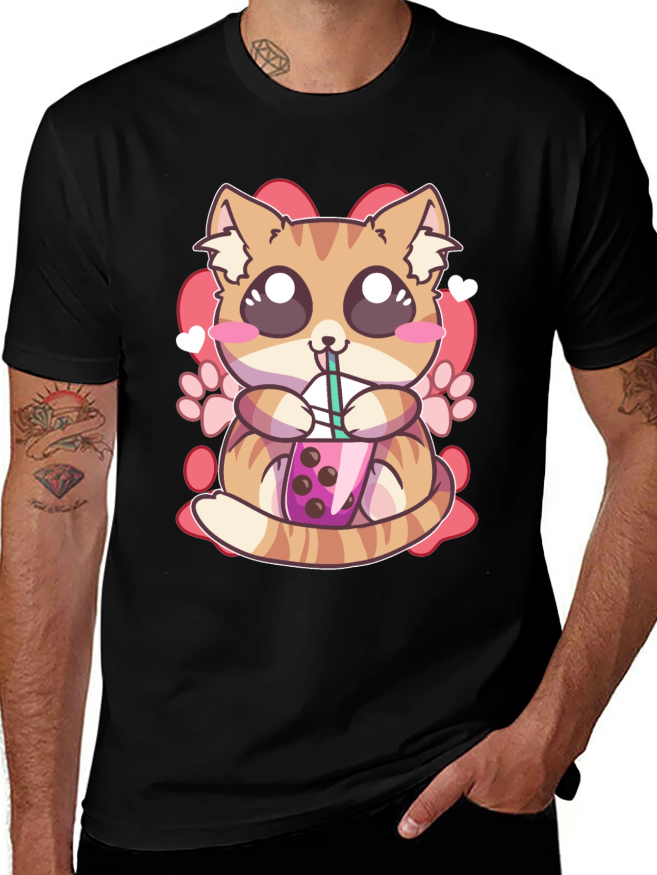 Cute Cat Boba Tea Graphic T-Shirt - Unisex