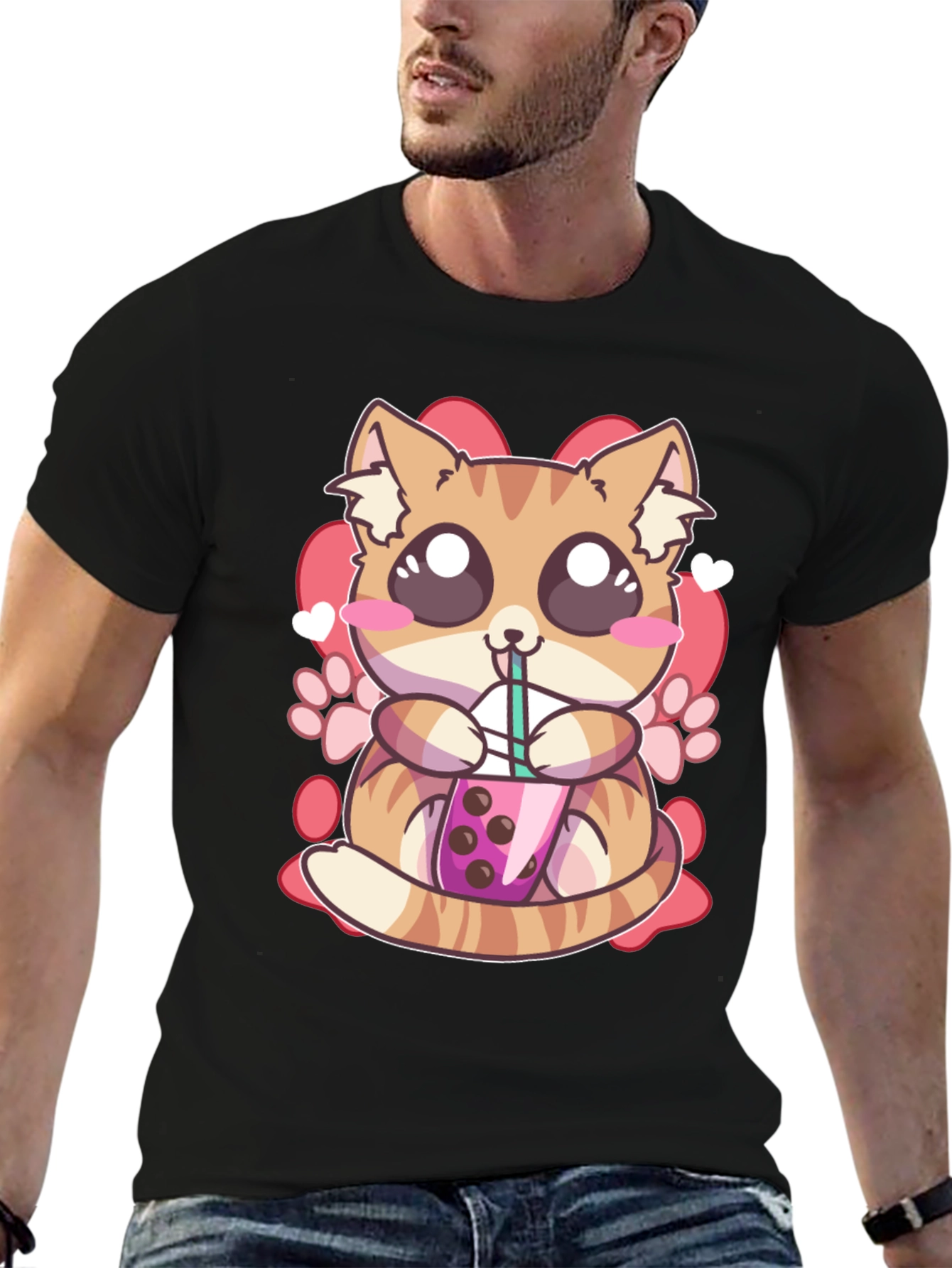 Cute Cat Boba Tea Graphic T-Shirt - Unisex