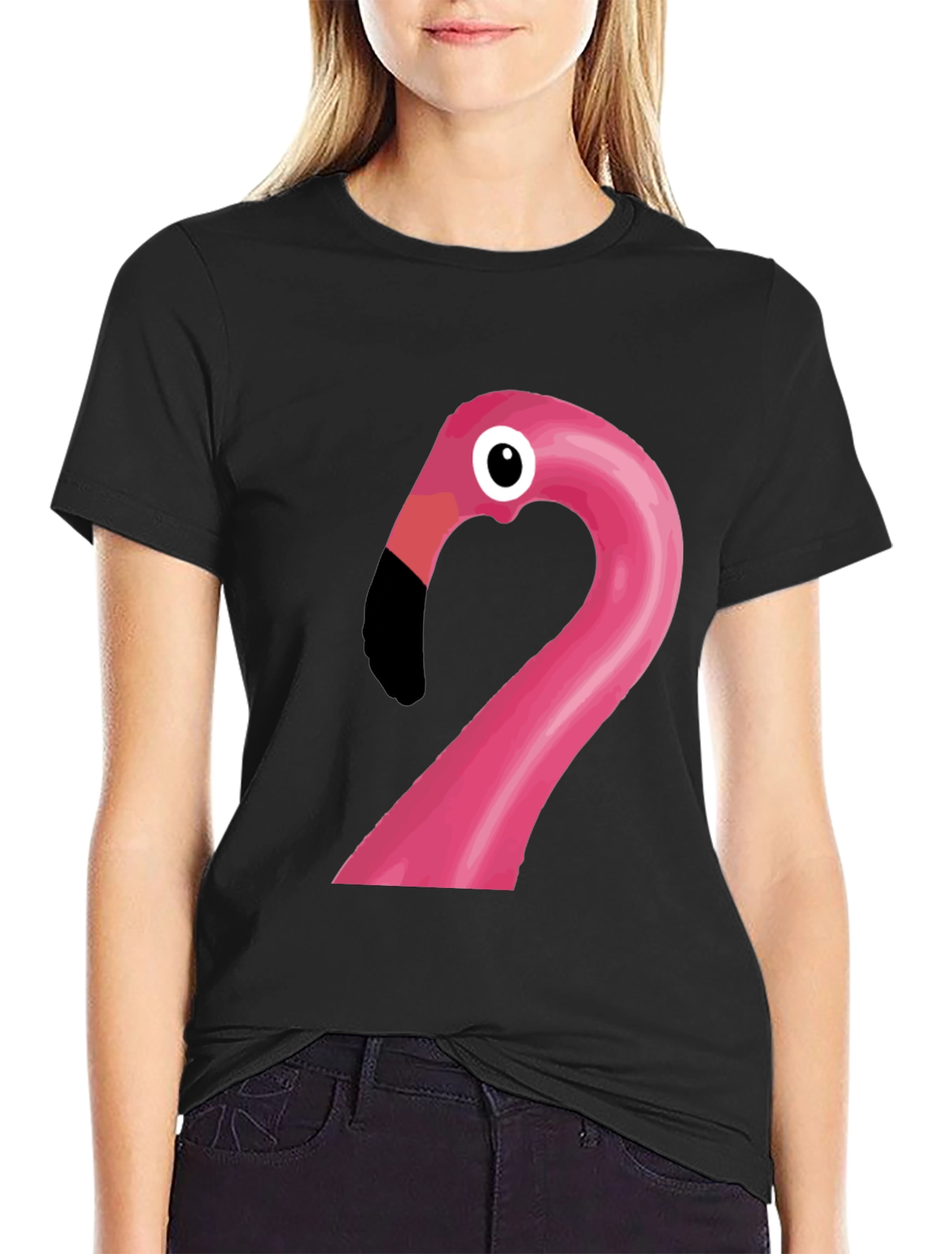 Funny Flamingo Graphic Tee - Black Cotton T-Shirt