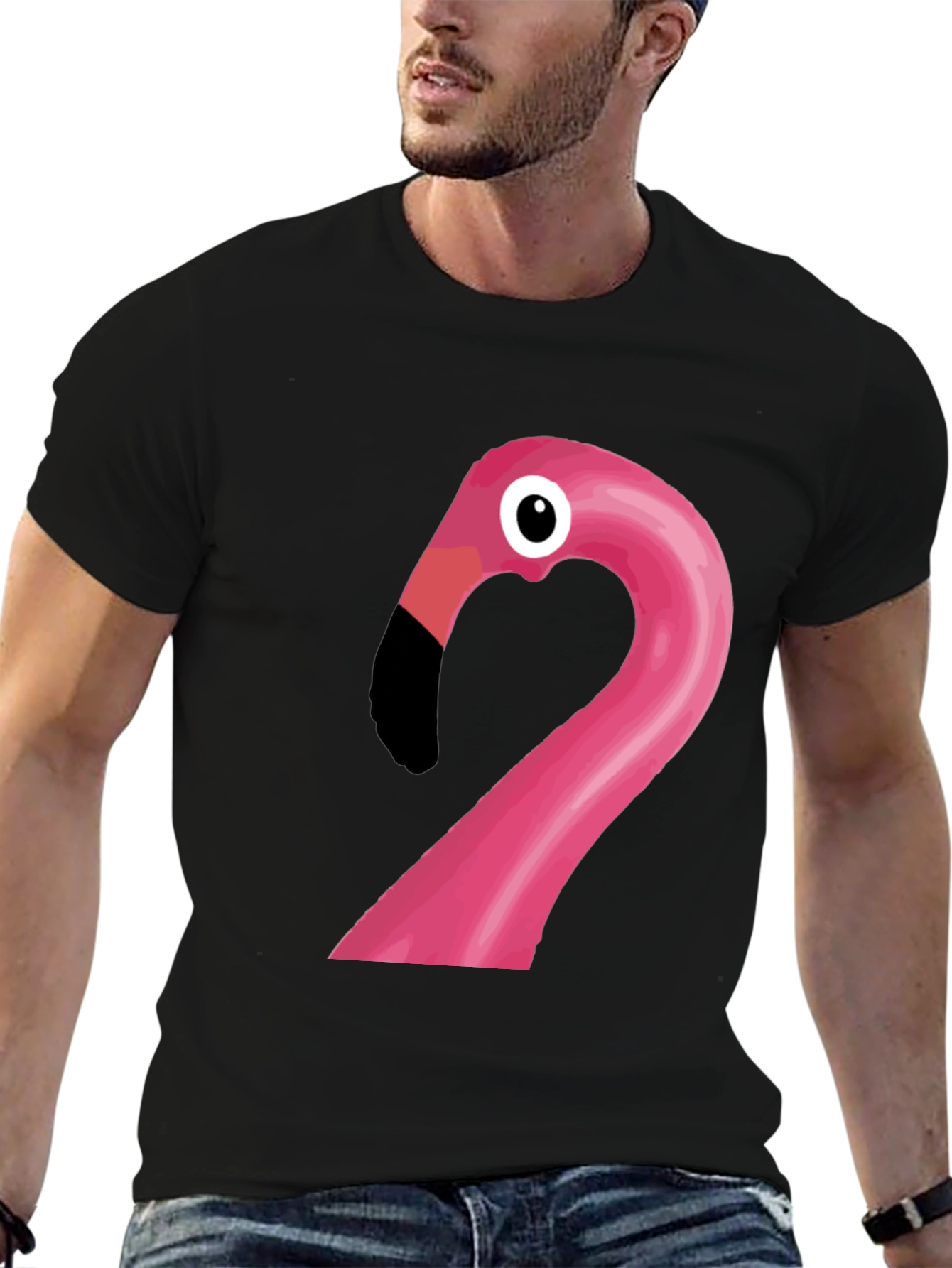 Funny Flamingo Graphic Tee - Black Cotton T-Shirt