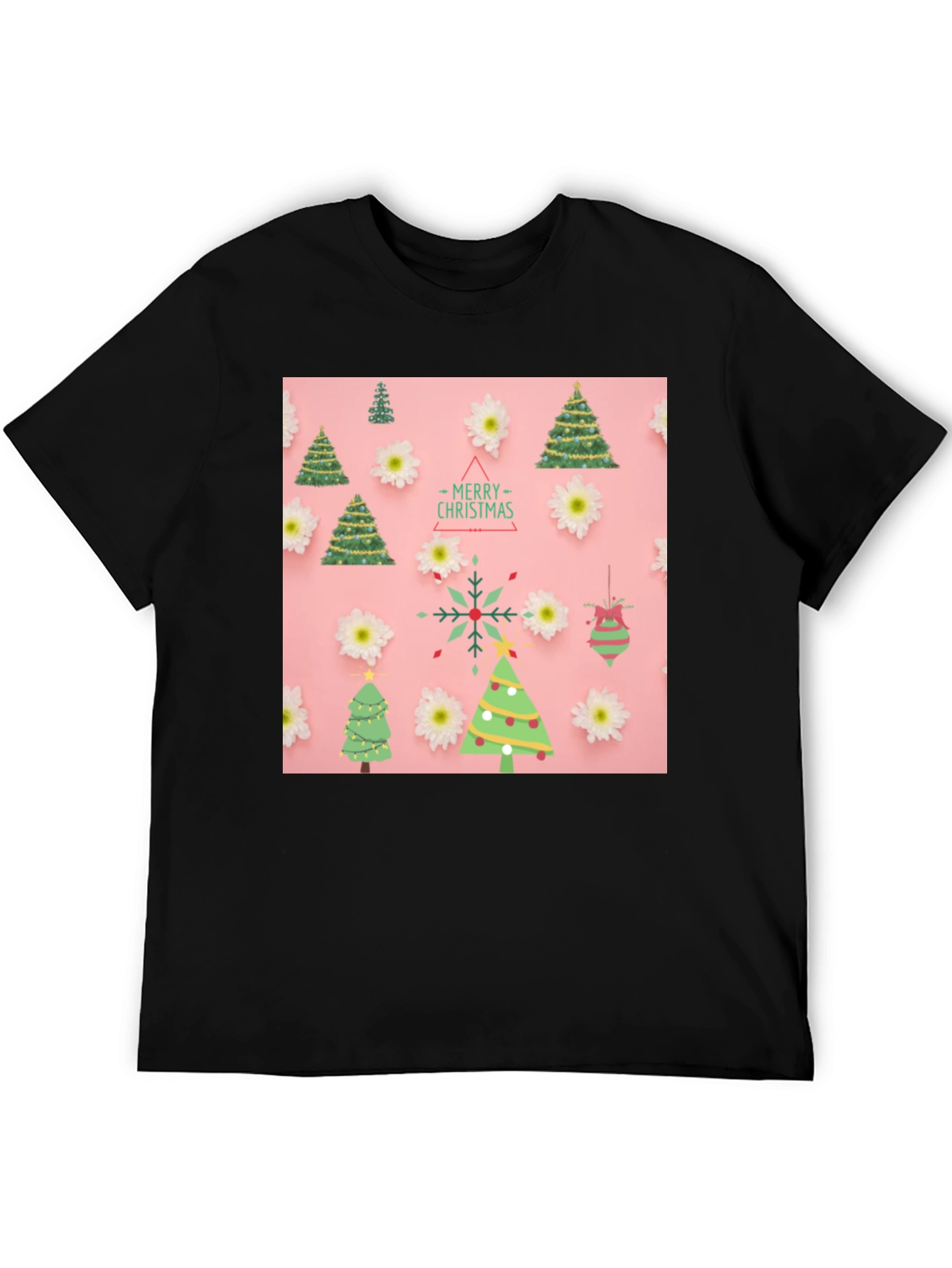Christmas Tree Pattern Black T-Shirt