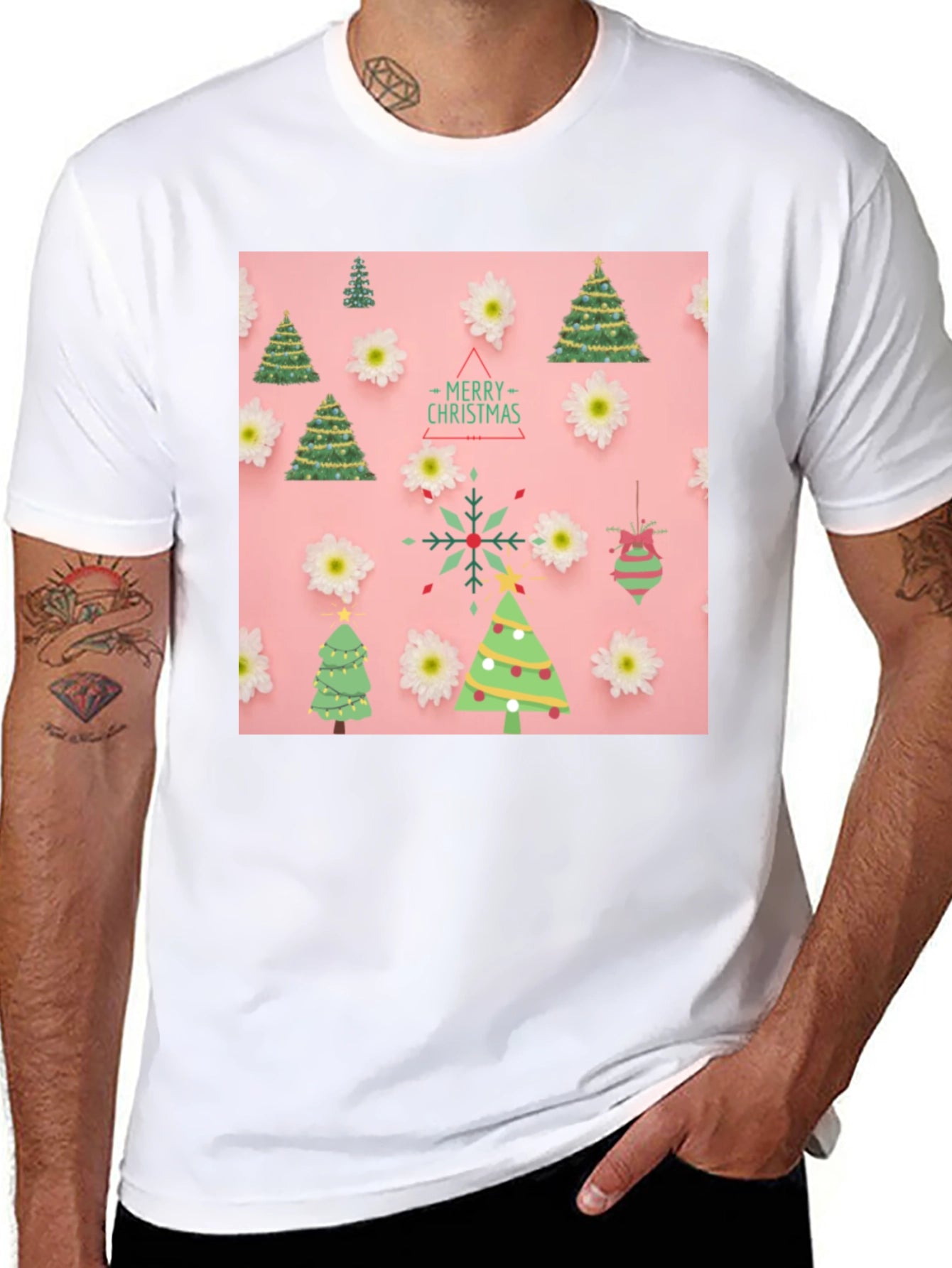 Christmas Tree Pattern Black T-Shirt