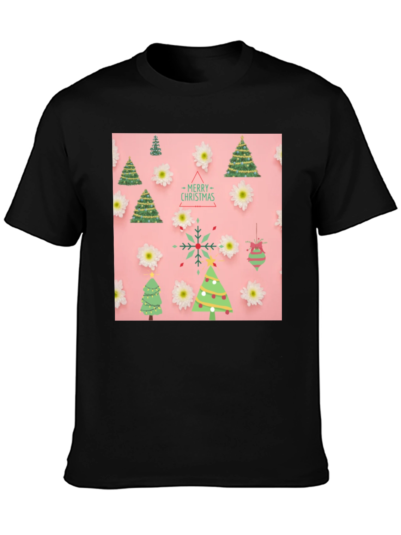 Christmas Tree Pattern Black T-Shirt