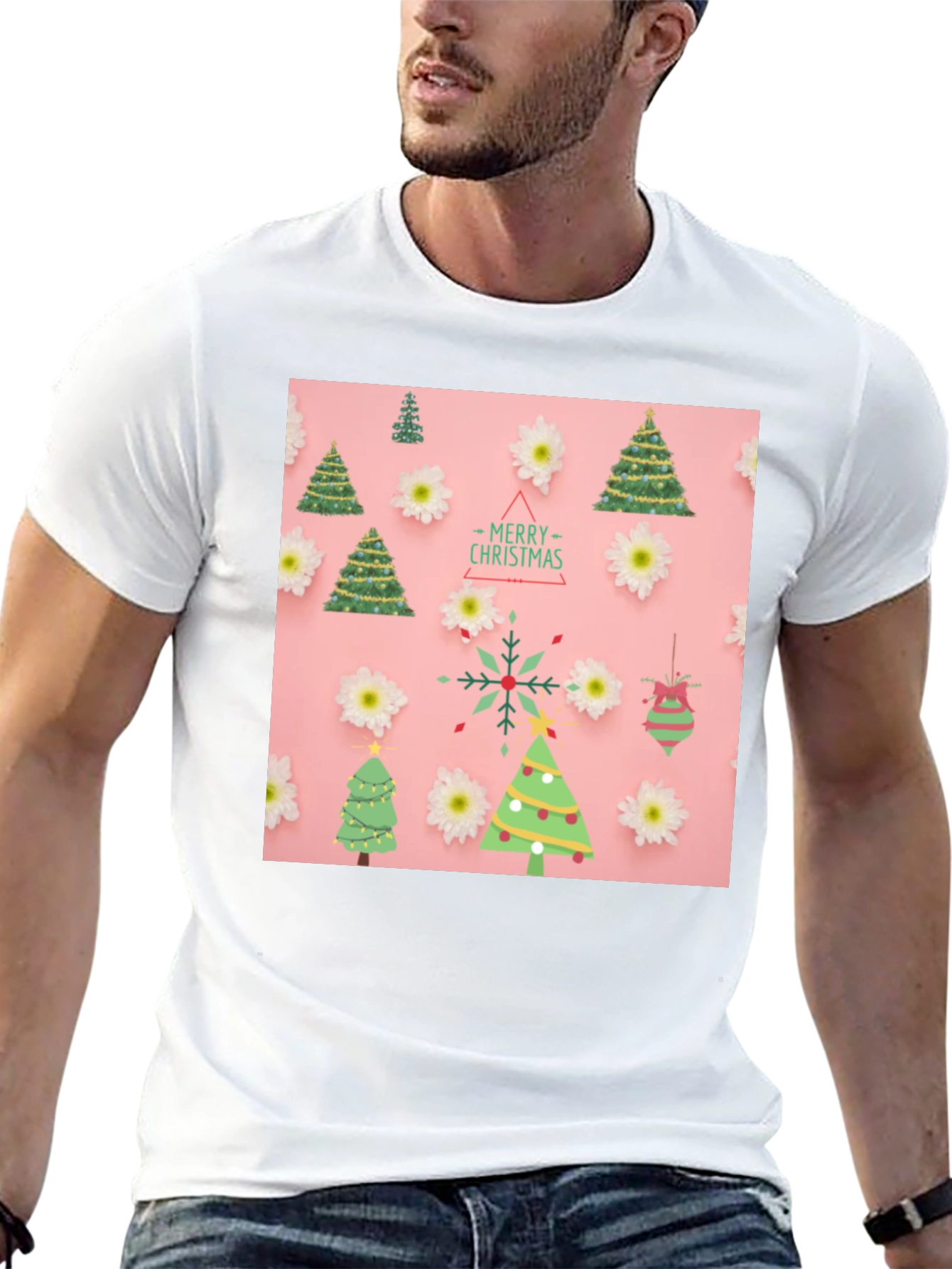 Christmas Tree Pattern Black T-Shirt
