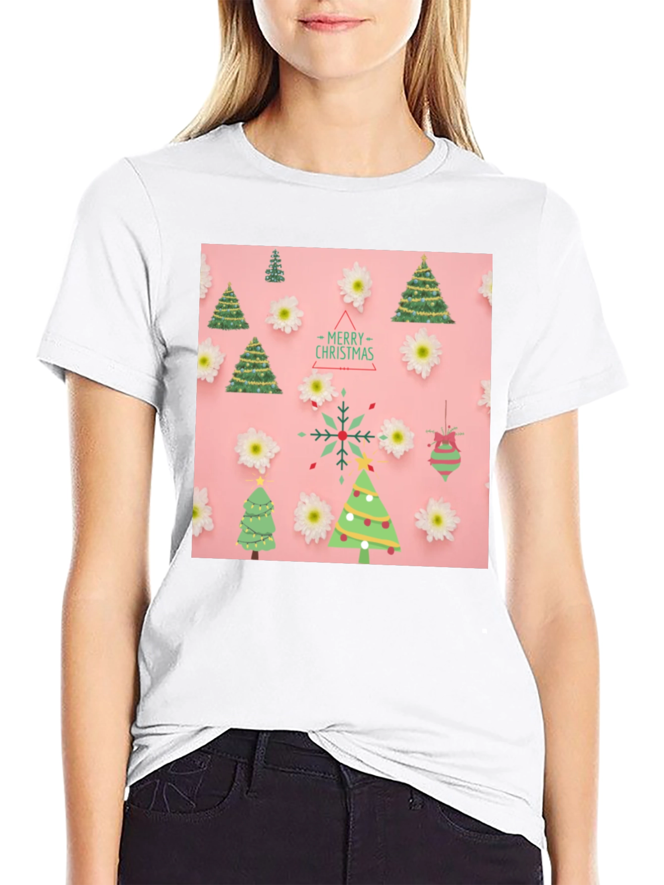 Christmas Tree Pattern Black T-Shirt