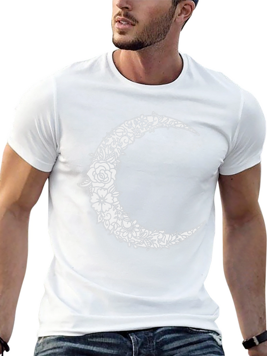 Floral Crescent Moon Graphic Tee - Stylish Black T-Shirt