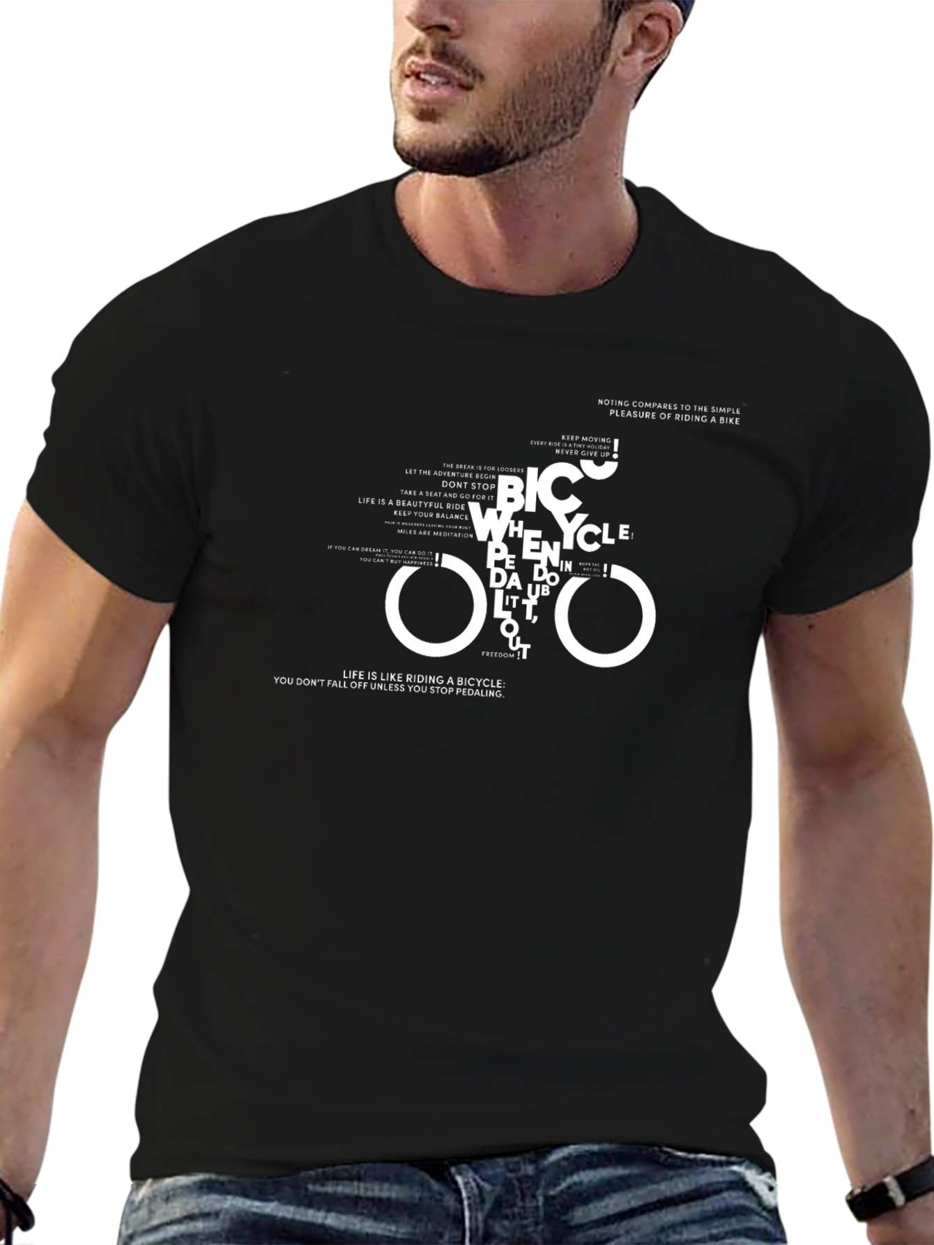 Bicycle Typography Graphic Print Black T-Shirt
