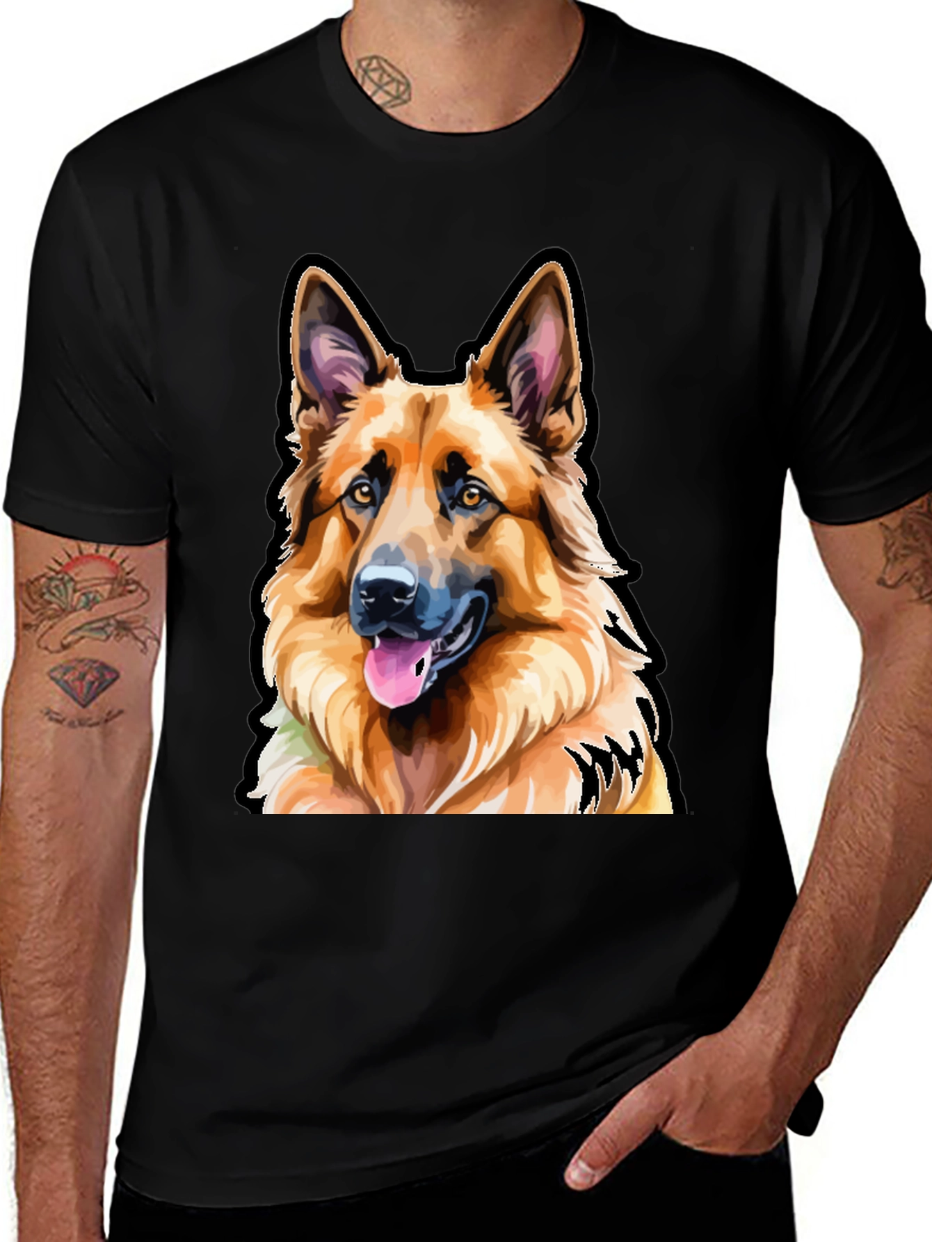 German Shepherd Dog Graphic Tee - Mens Black T-Shirt