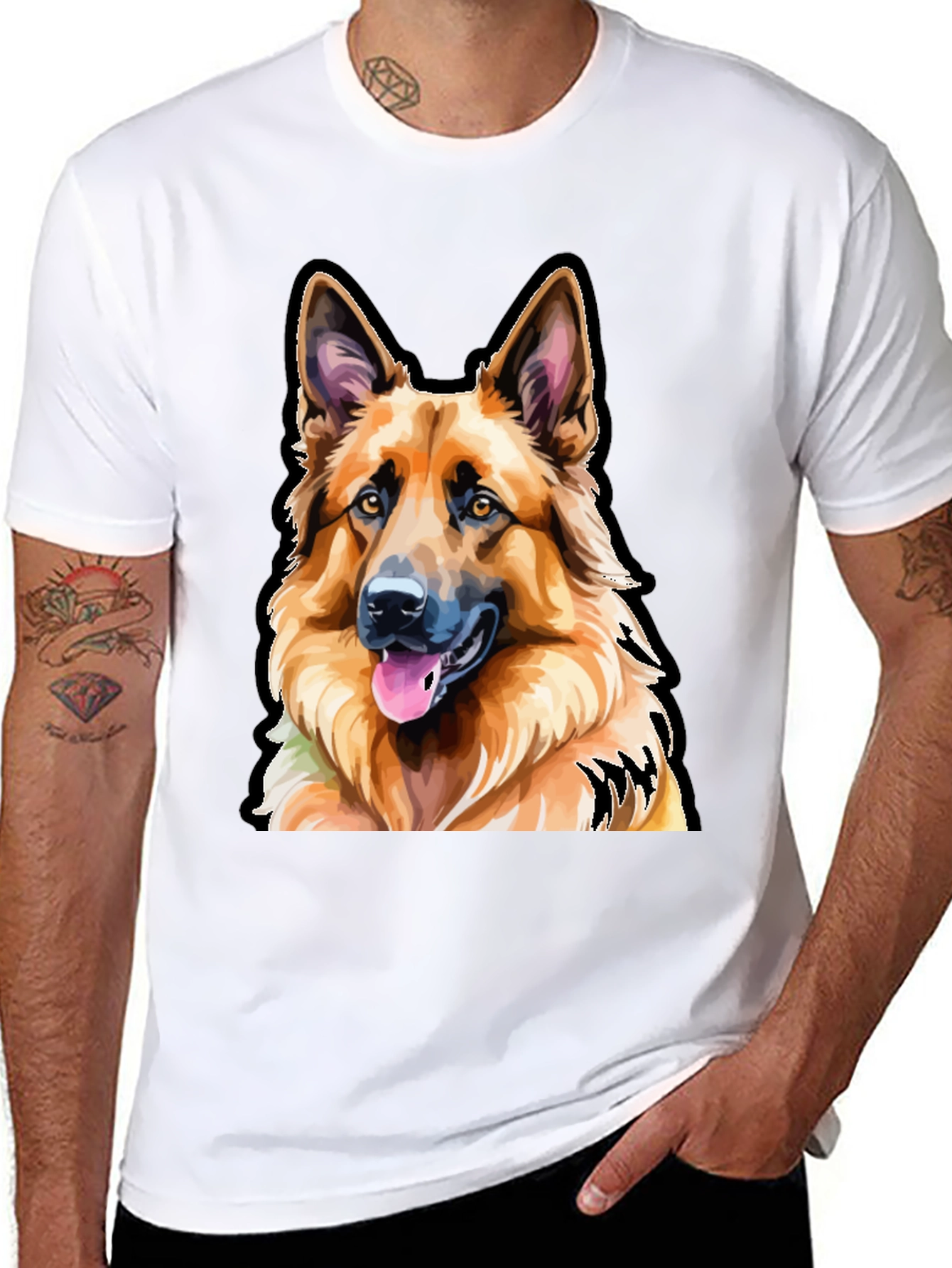 German Shepherd Dog Graphic Tee - Mens Black T-Shirt