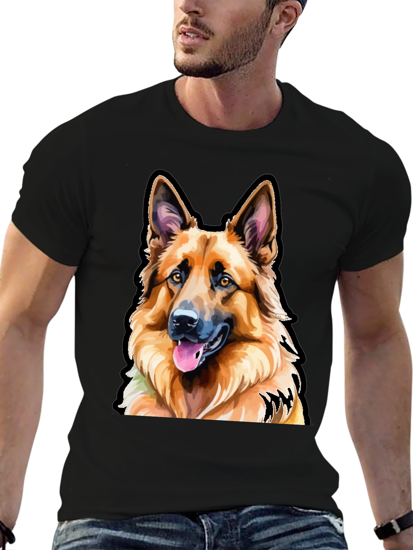 German Shepherd Dog Graphic Tee - Mens Black T-Shirt