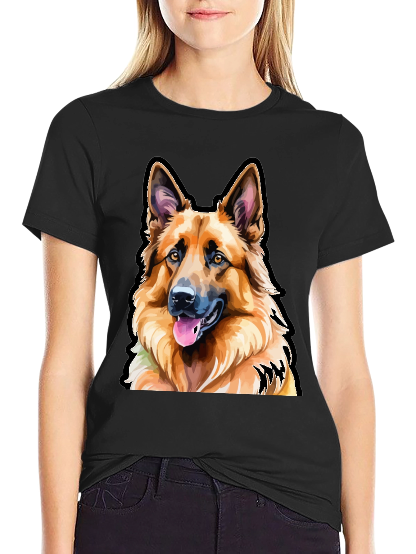 German Shepherd Dog Graphic Tee - Mens Black T-Shirt