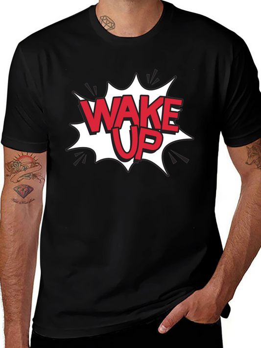 Wake Up Graphic Tee - Red & White Comic Book Style