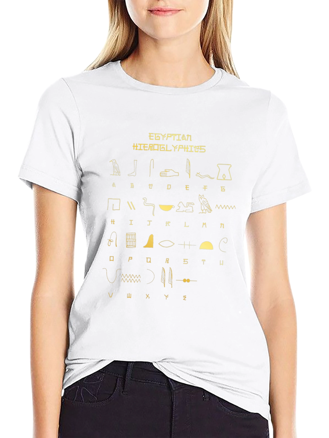 Egyptian Hieroglyphics Print Black T-Shirt