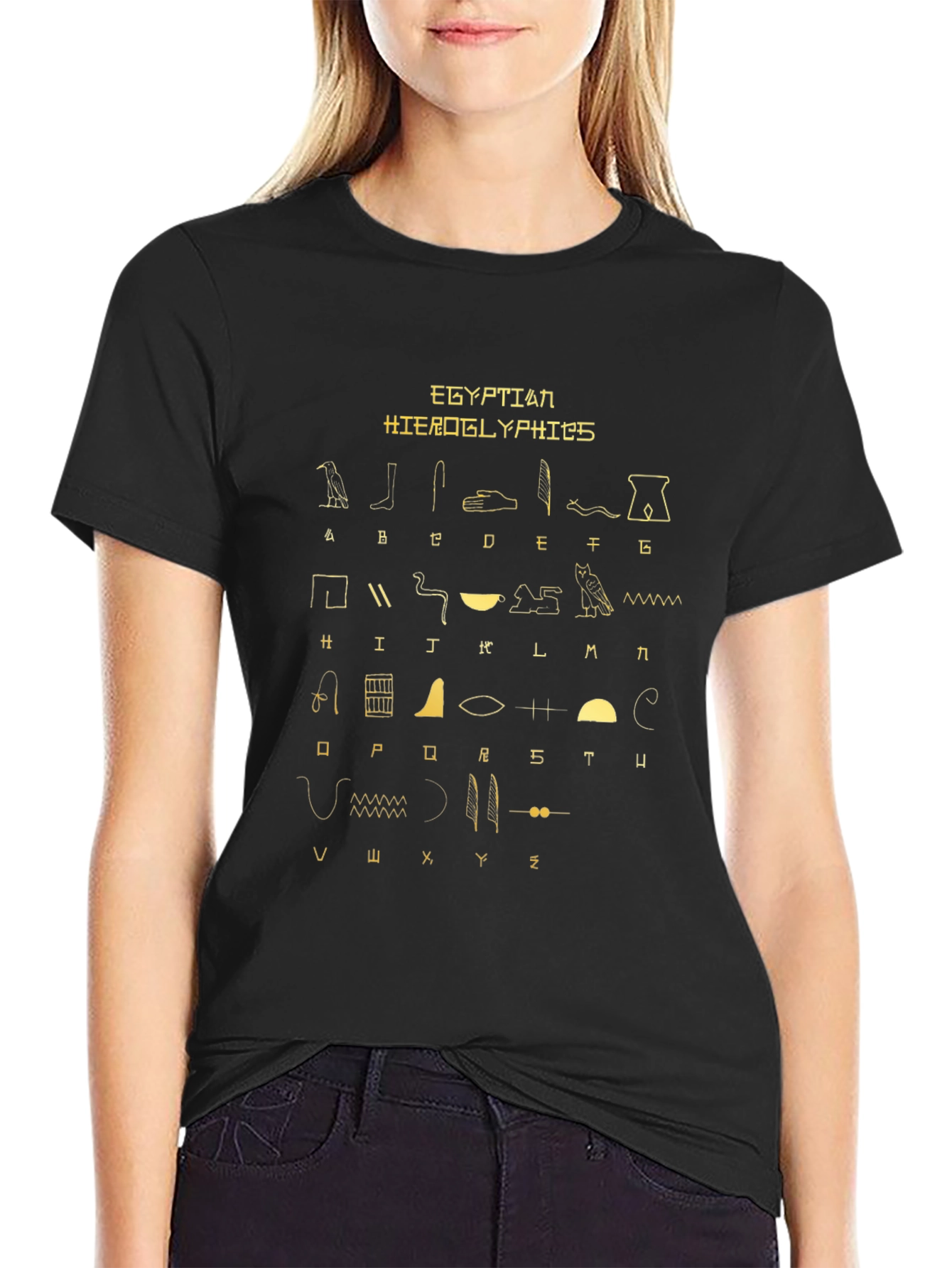 Egyptian Hieroglyphics Print Black T-Shirt
