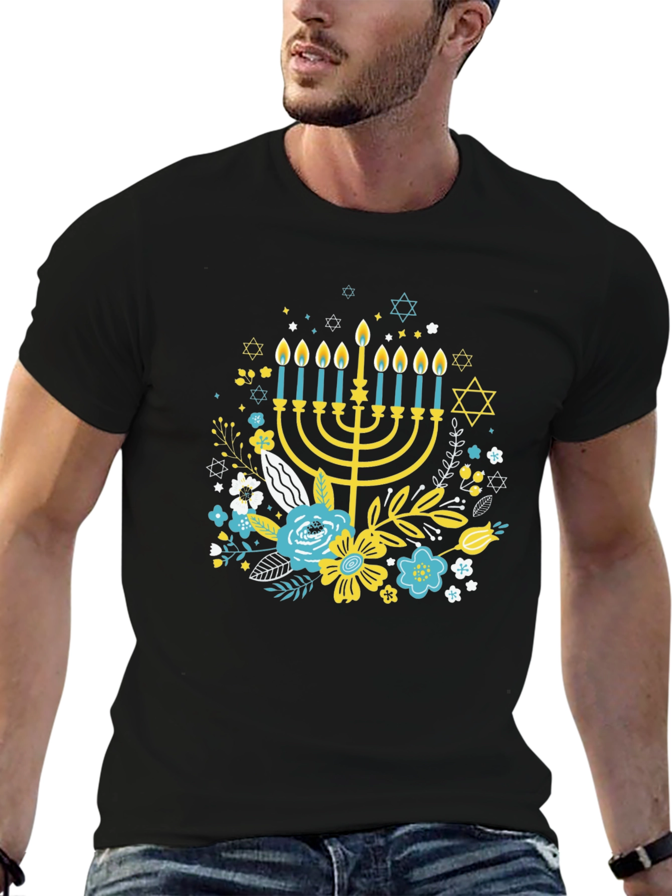 Hanukkah Floral Graphic T-Shirt - Mens