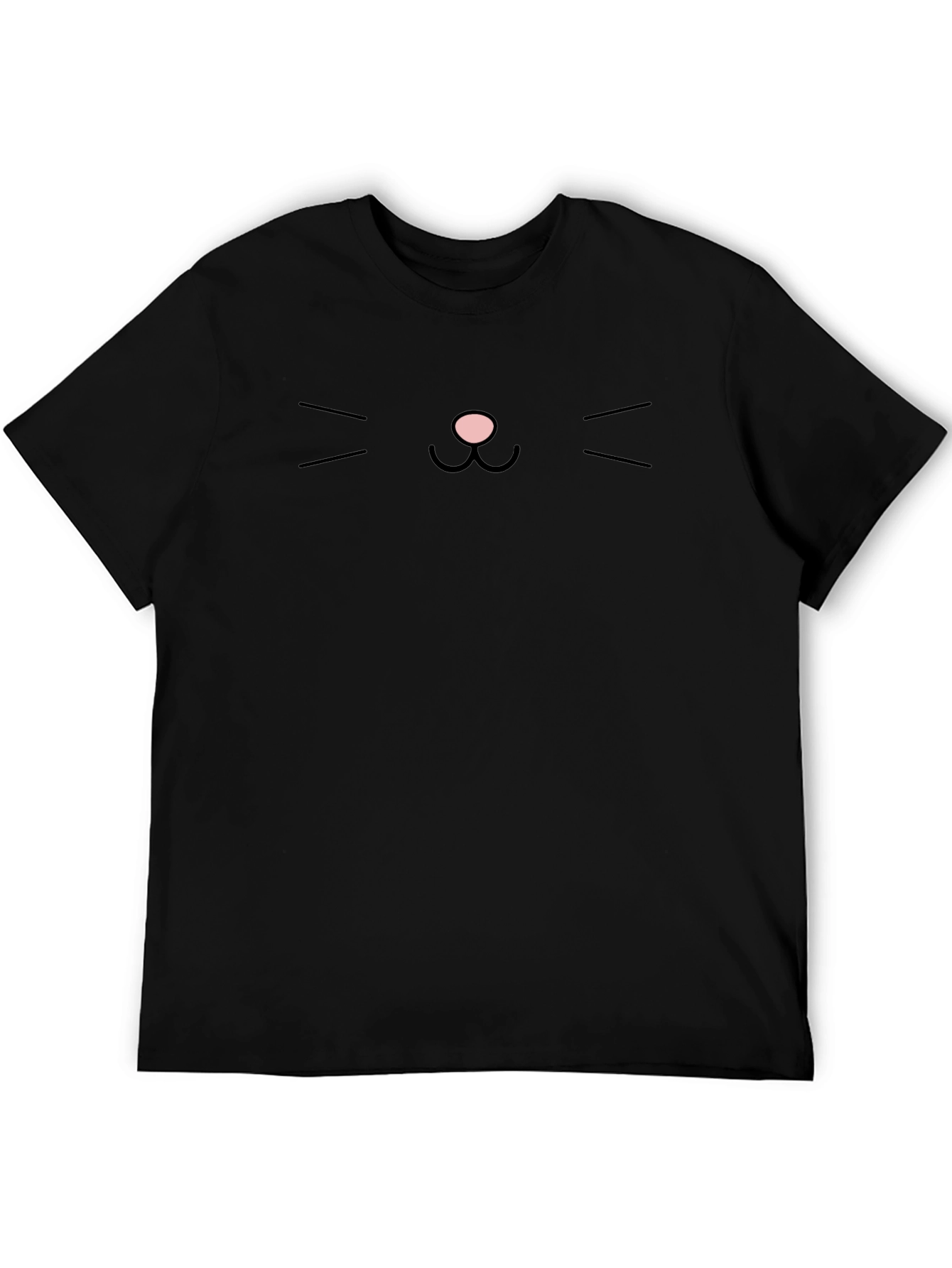Cute Cat Face Graphic Tee - Black Cotton T-Shirt