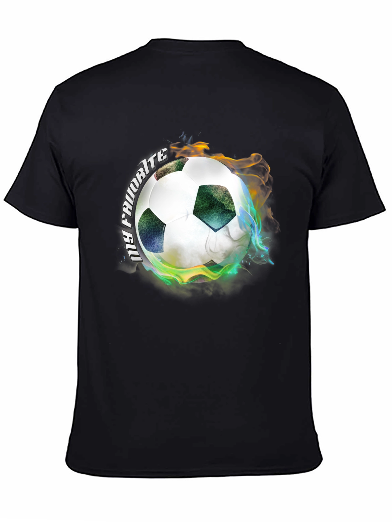 Fiery Soccer Ball Graphic Tee - Black Cotton T-Shirt