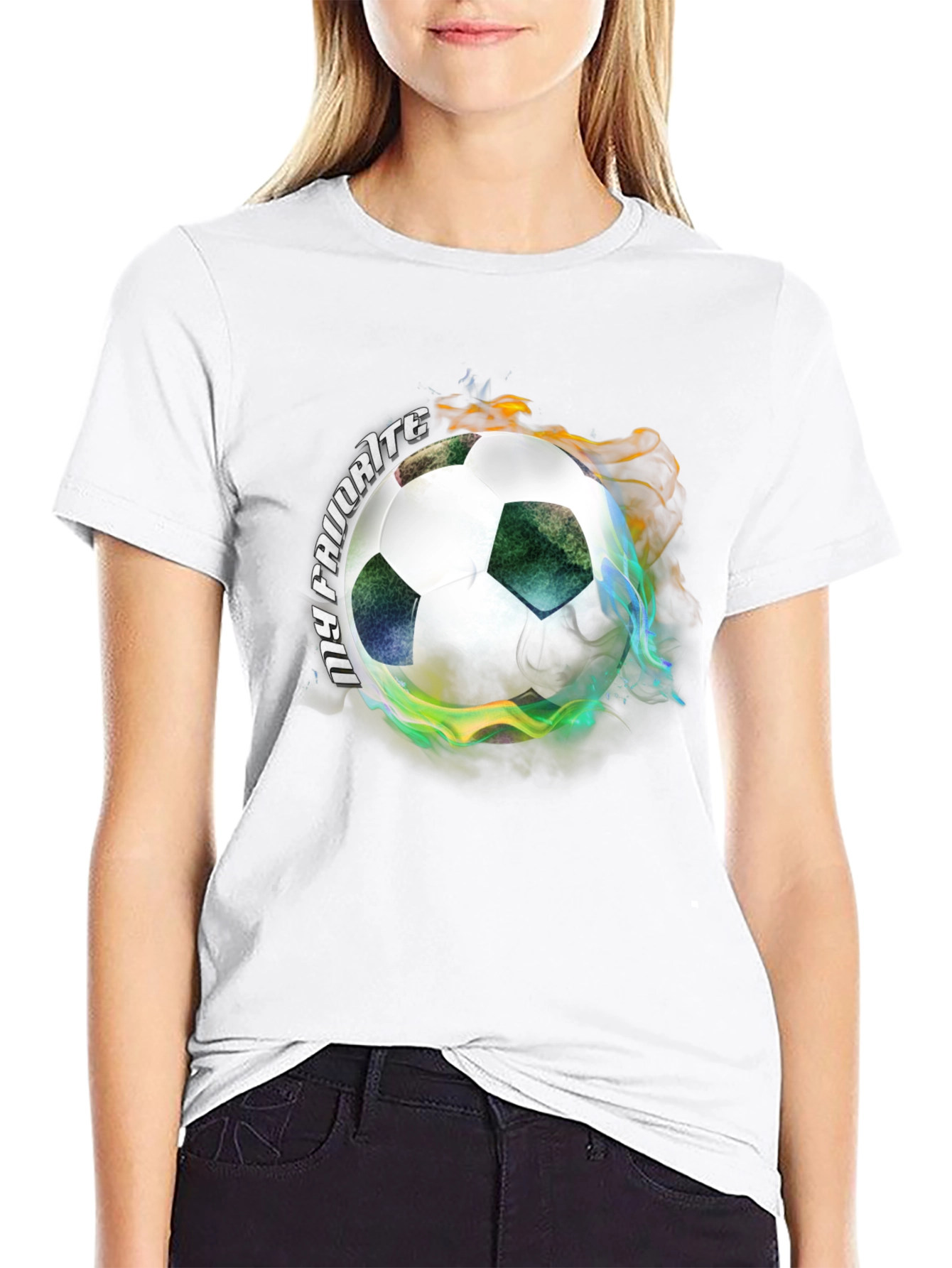 Fiery Soccer Ball Graphic Tee - Black Cotton T-Shirt