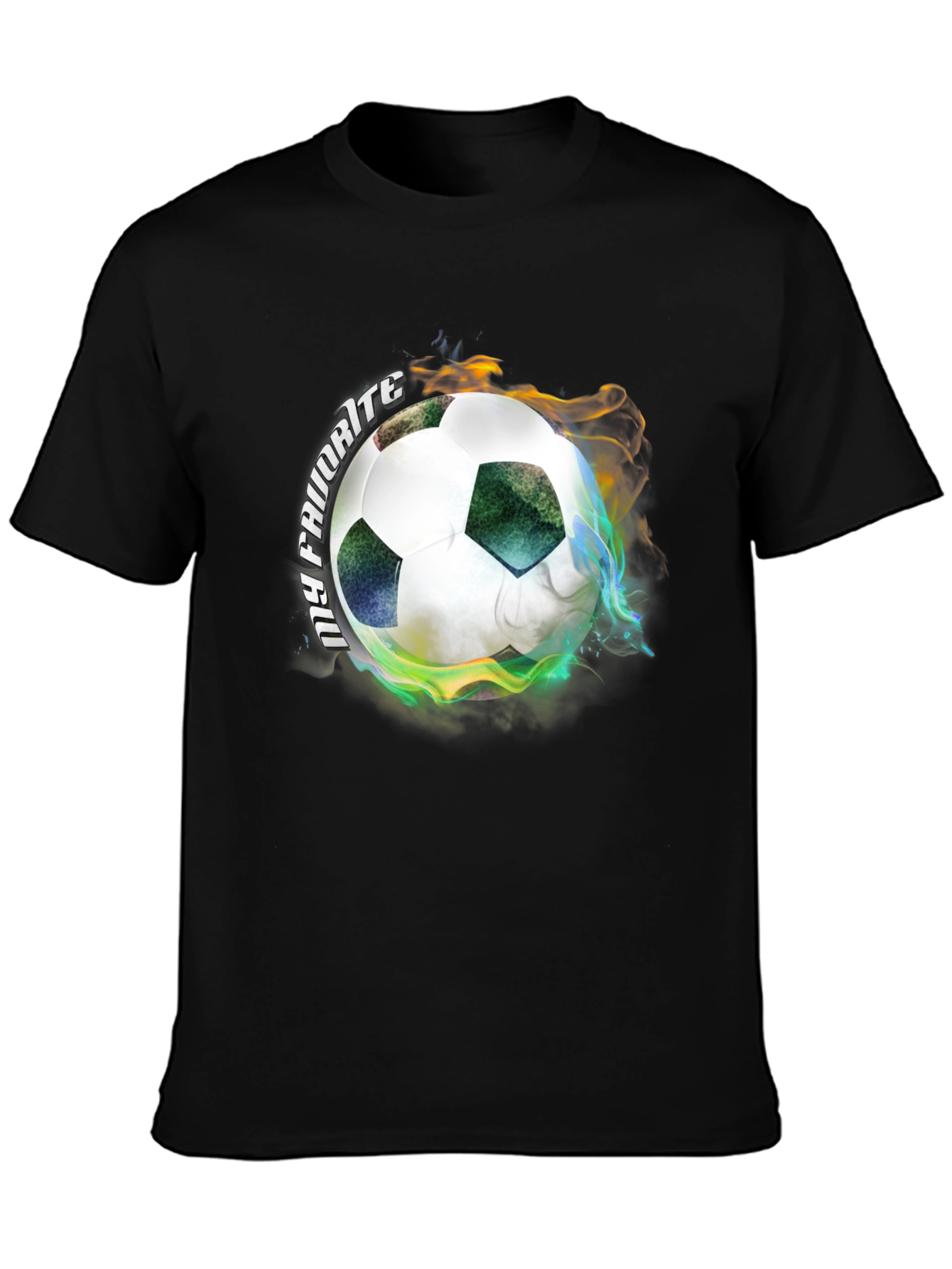 Fiery Soccer Ball Graphic Tee - Black Cotton T-Shirt