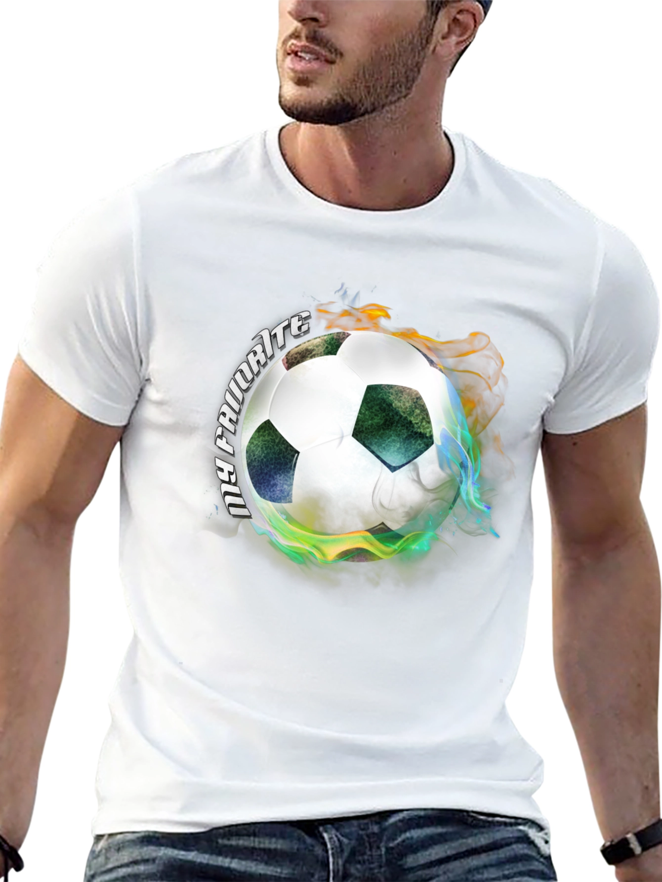 Fiery Soccer Ball Graphic Tee - Black Cotton T-Shirt