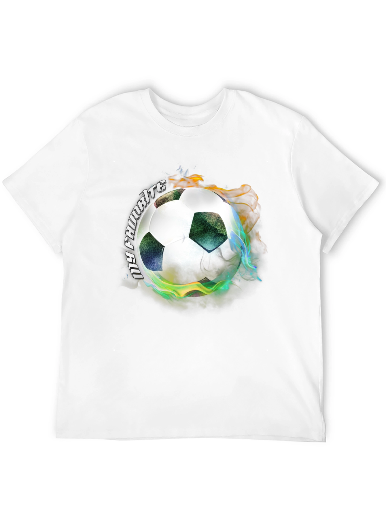 Fiery Soccer Ball Graphic Tee - Black Cotton T-Shirt