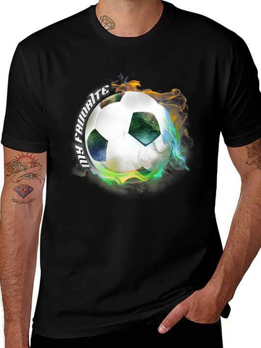 Fiery Soccer Ball Graphic Tee - Black Cotton T-Shirt