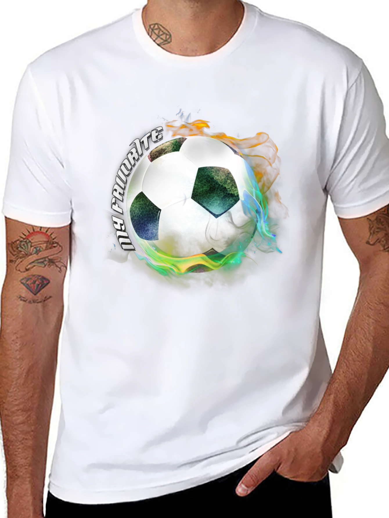 Fiery Soccer Ball Graphic Tee - Black Cotton T-Shirt